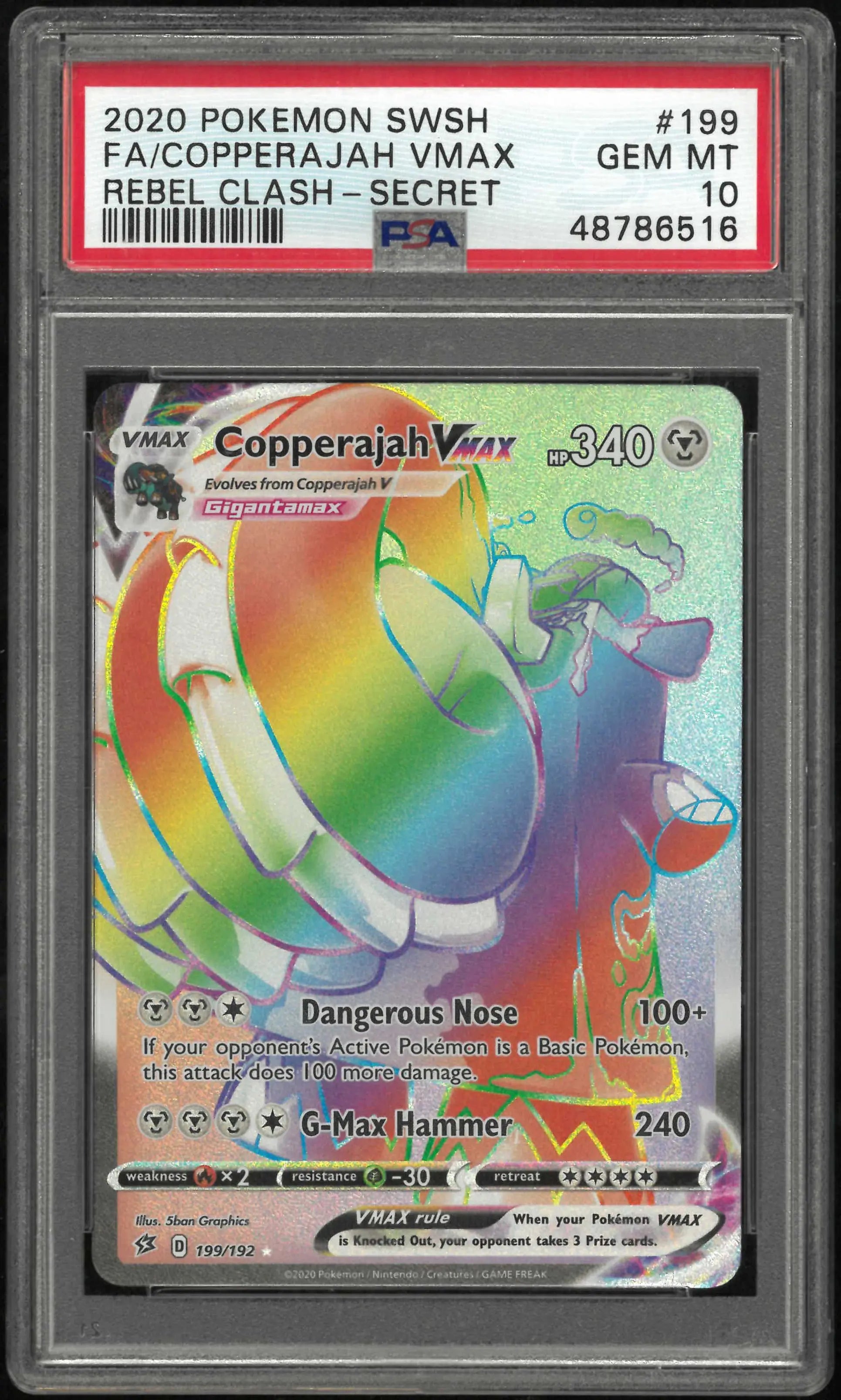 2020 Pokemon Rebel Clash #199 Fa Copperajah Vmax Secret PSA 10 