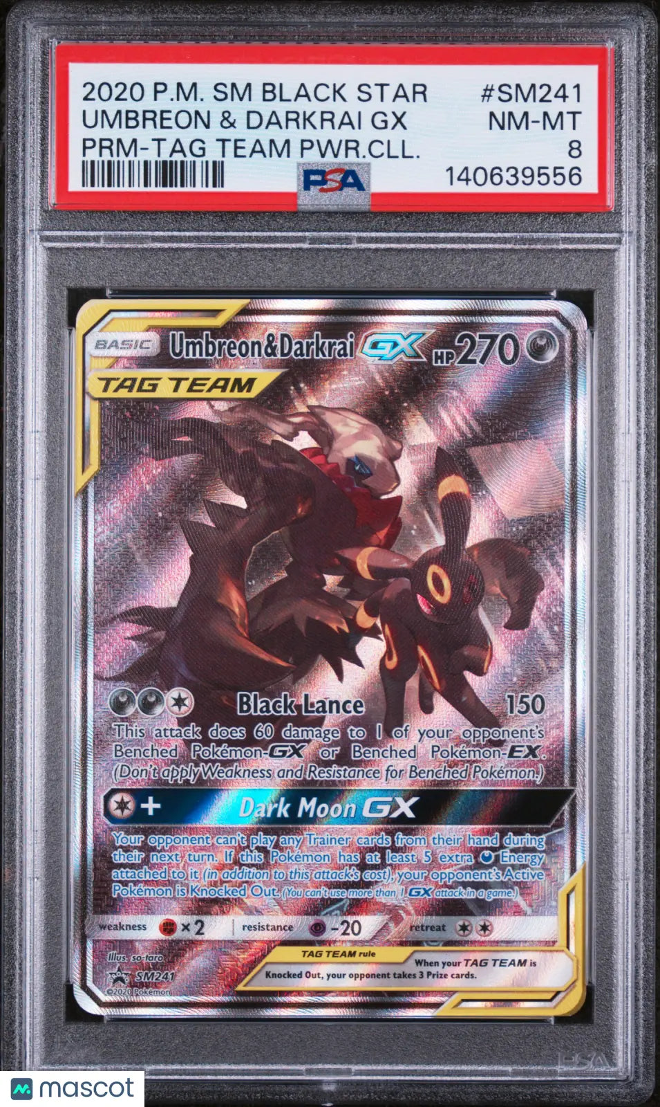2020 Pokemon SM Black Star Promo Umbreon & Darkrai GX PRM-TAG Team PSA 8 SM241 