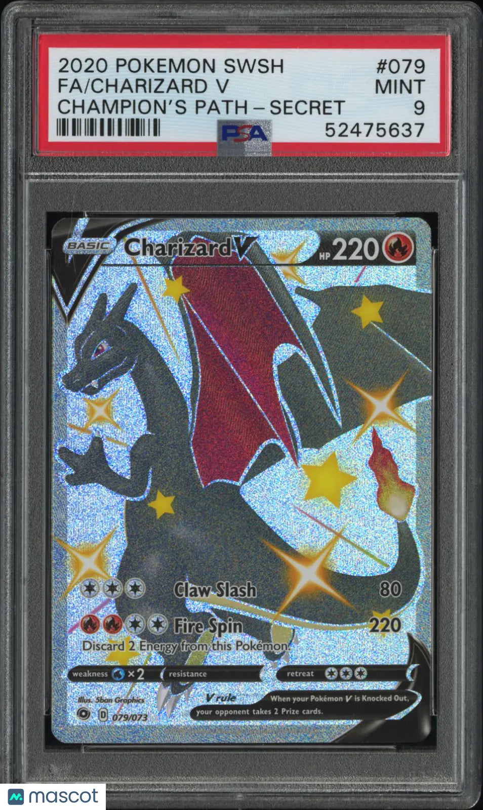 2020 Pokemon SWSH Champion's Path Charizard V -Secret Fa PSA 9 79/73 