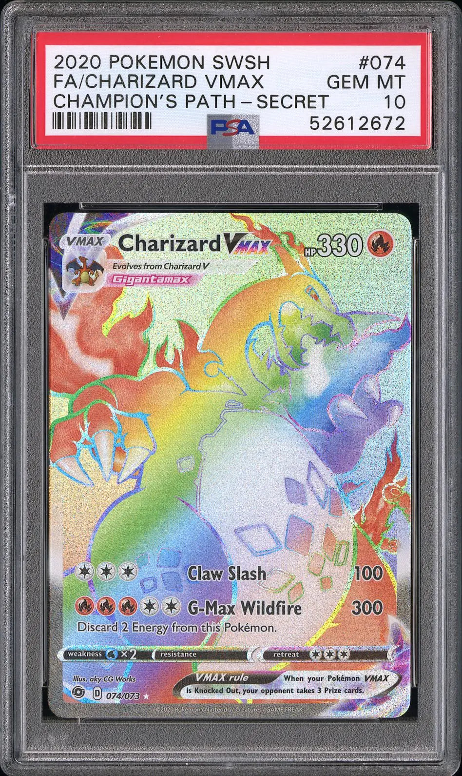 2020 Pokemon SWSH Champion's Path Charizard VMAX -Secret Fa PSA 10 74/73 