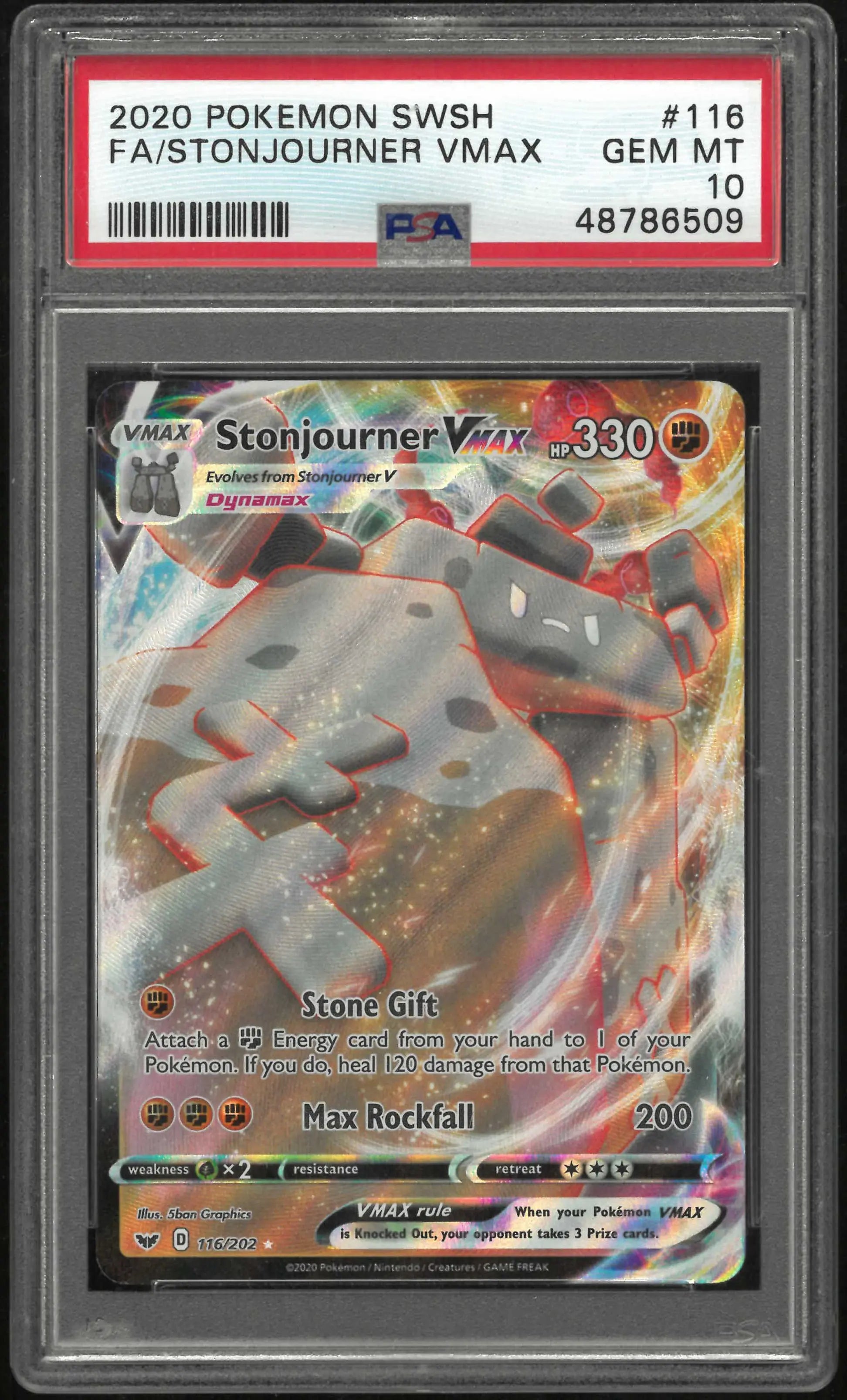 2020 Pokemon Sword & Shield 116/202 Stonjourner Vmax PSA 10 