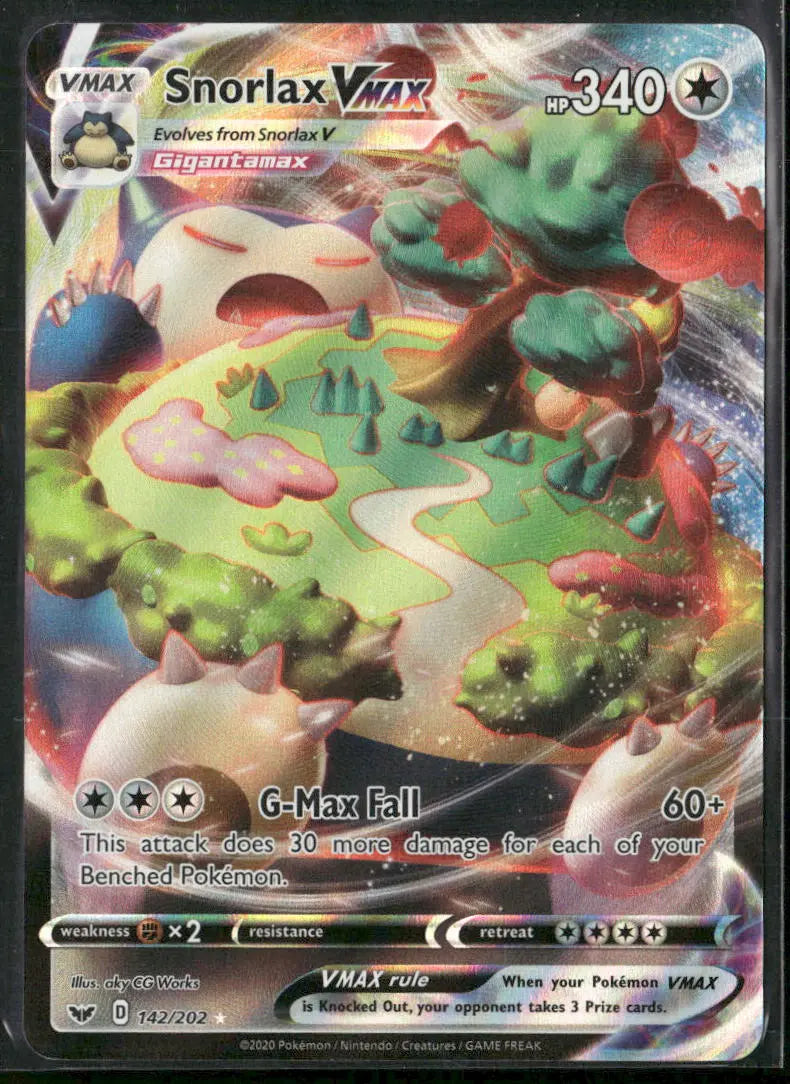 2020 Pokemon Sword & Shield Base Set Ultra Rare Snorlax VMAX 142/202 
