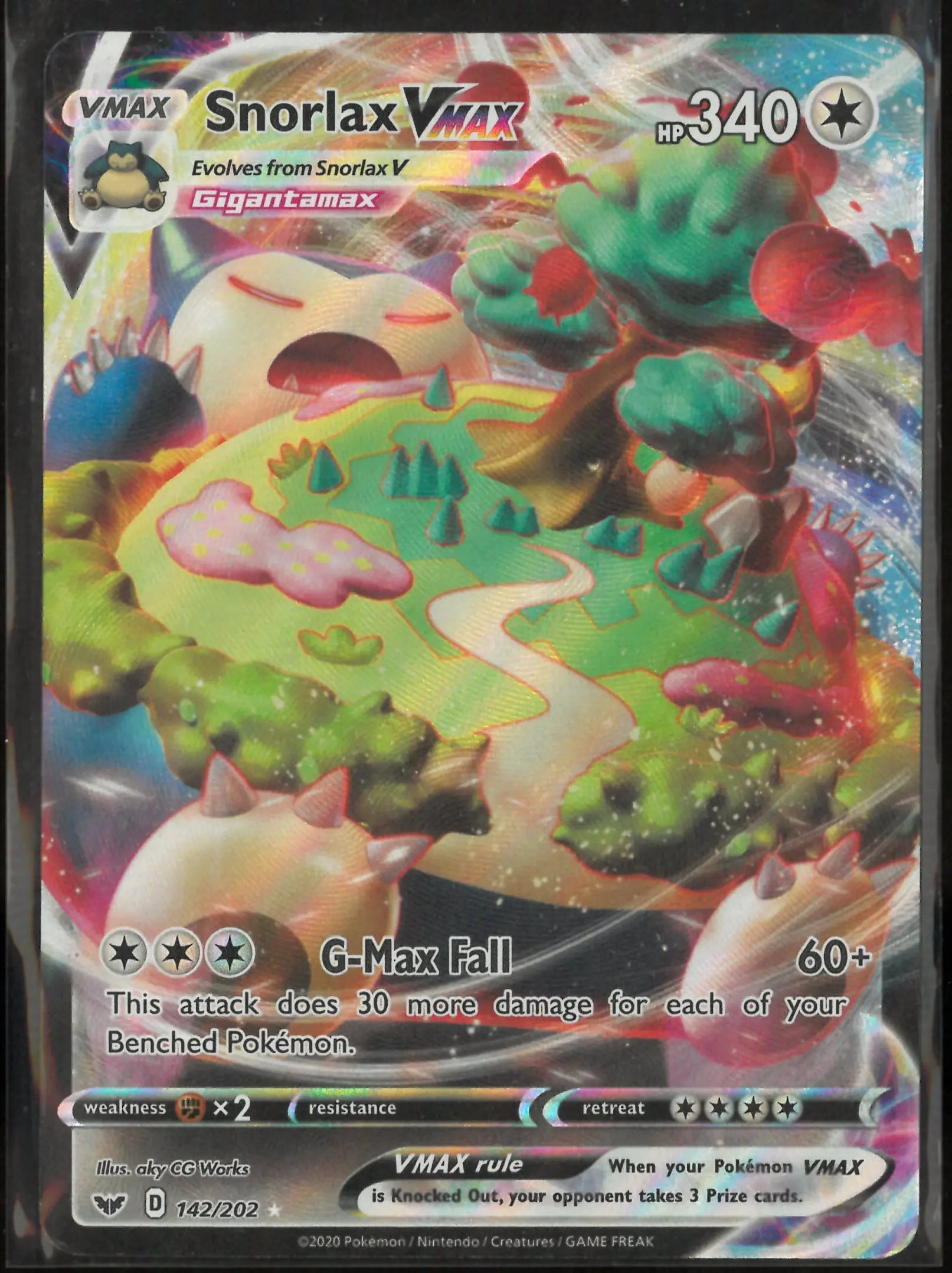 2020 Pokemon Sword & Shield Base Set Ultra Rare Snorlax VMAX 142/202 