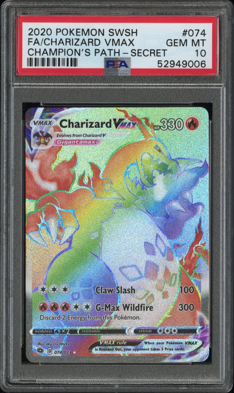 2020 Pokemon Sword & Shield Champion'S Path 74/73 Charizard Vmax Secret PSA 10 