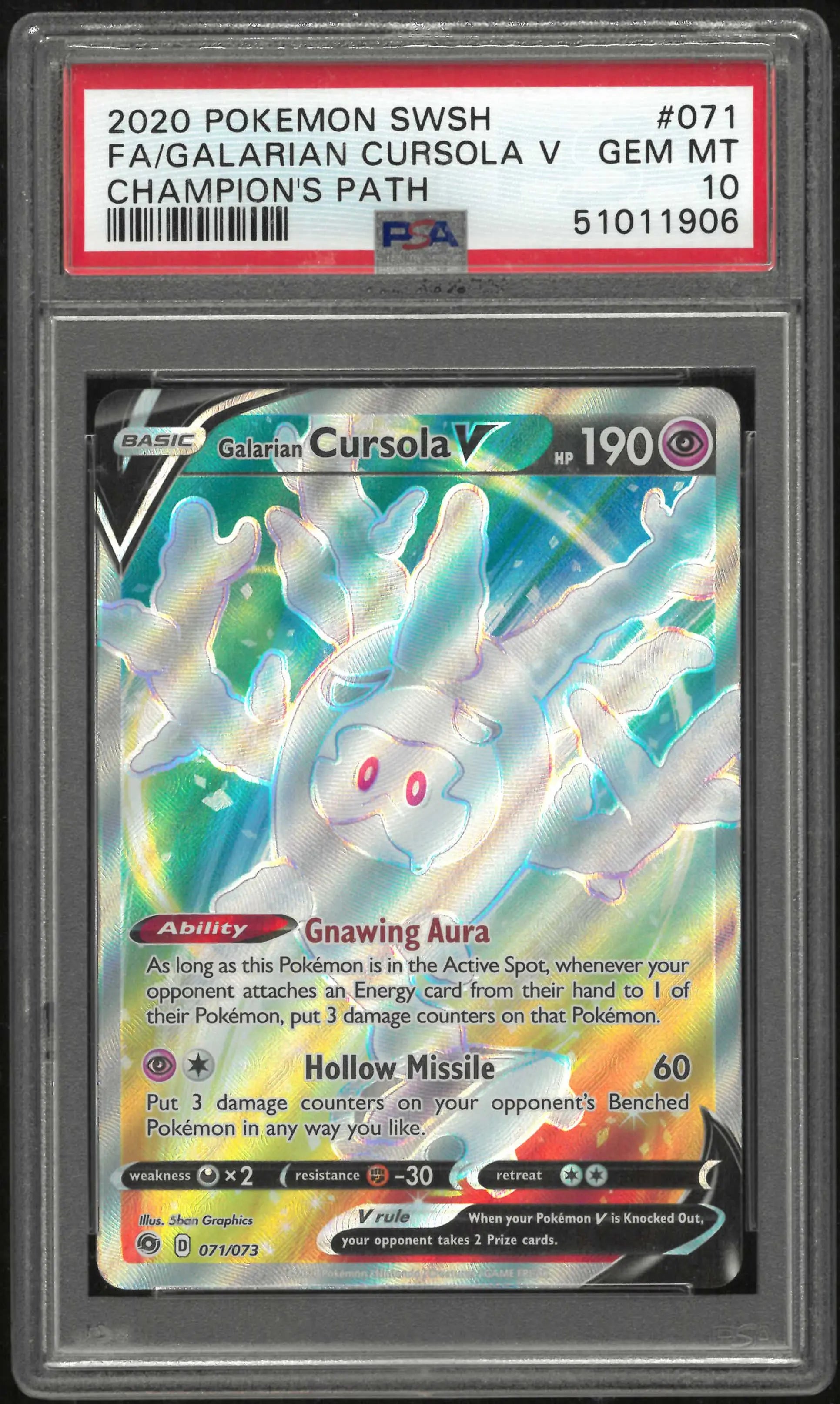2020 Pokemon Sword & Shield Champion's Path 71/73 Galarian Cursola V PSA 10 