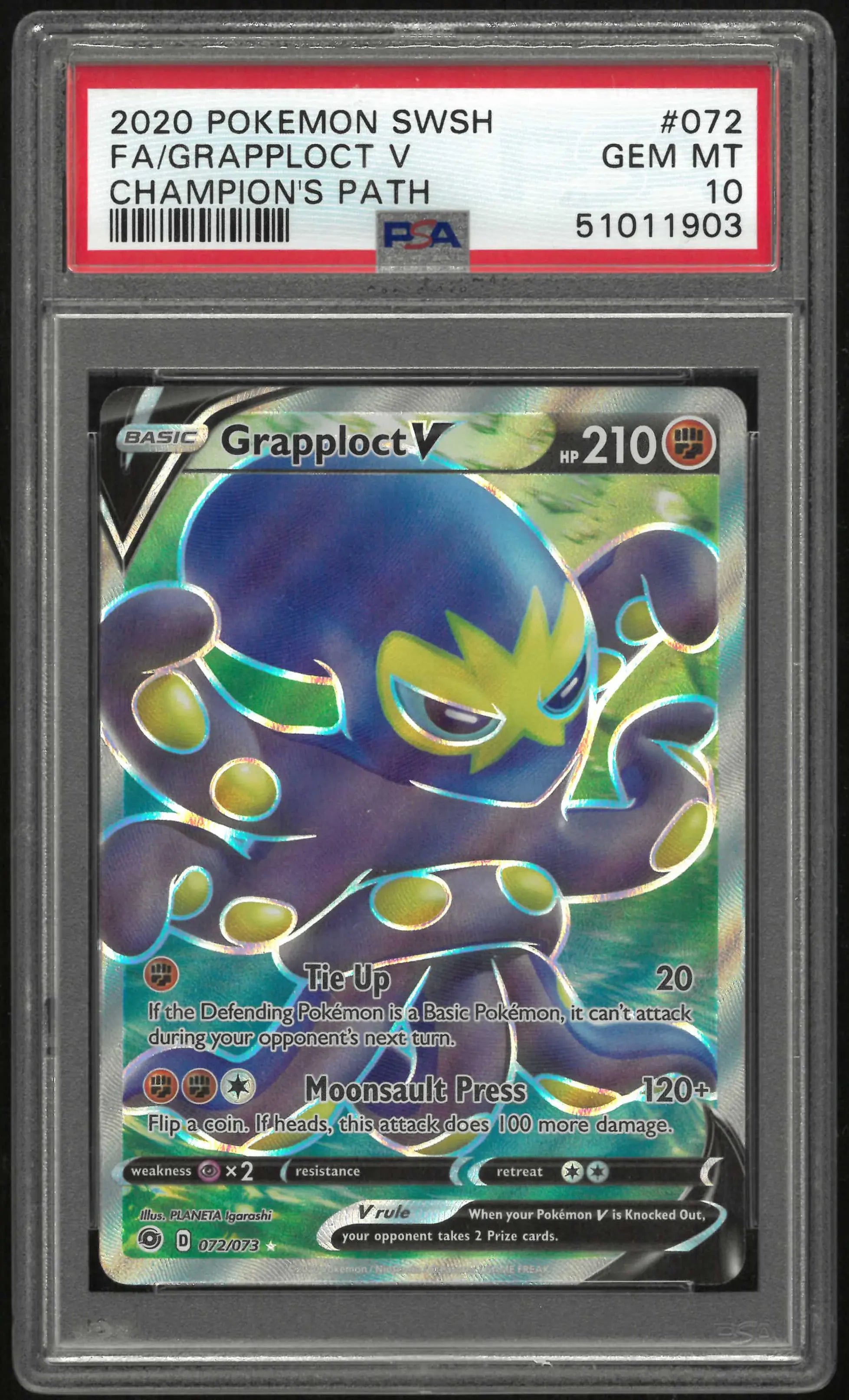 2020 Pokemon Sword & Shield Champion's Path 72/73 Grapploct V PSA 10 