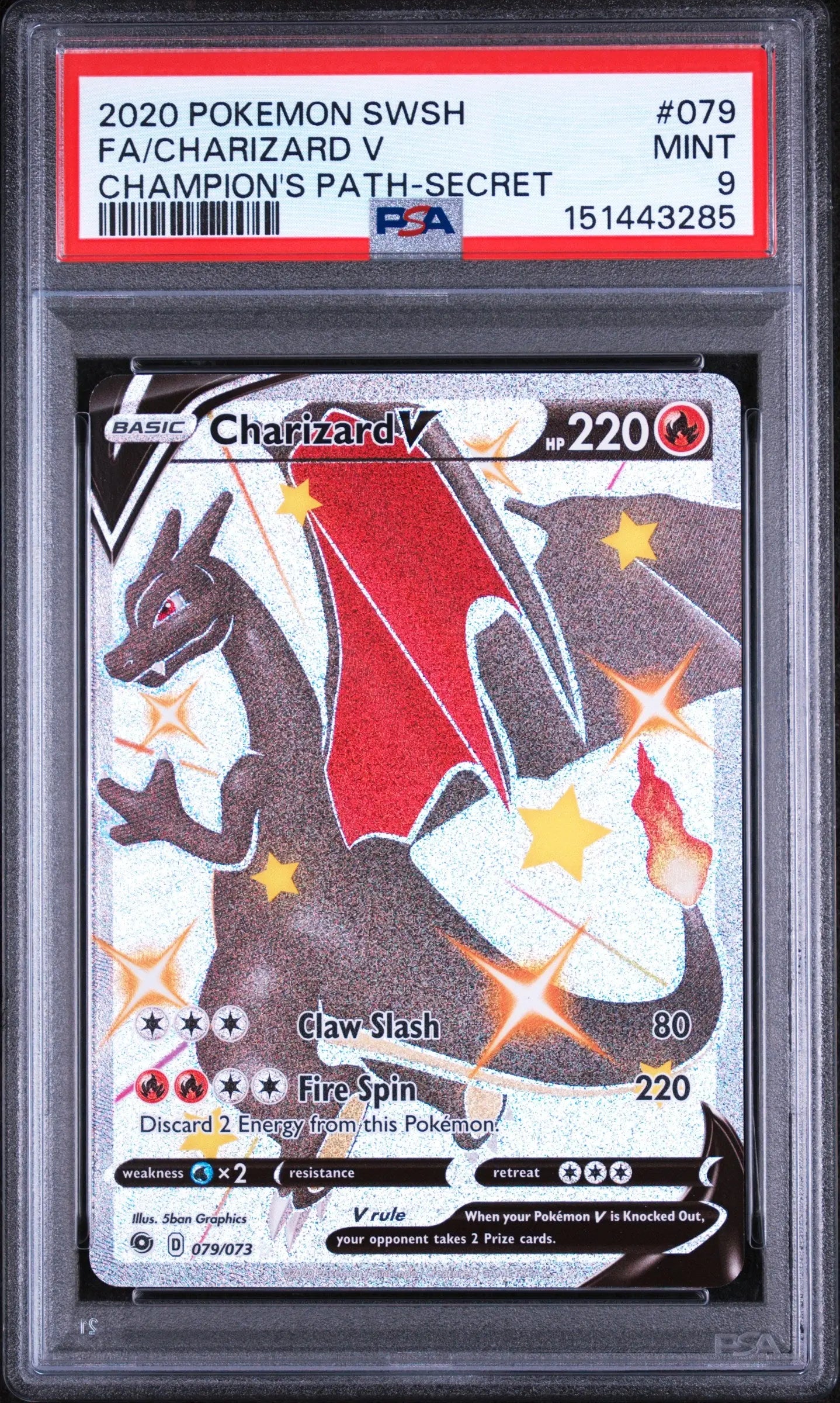 2020 Pokemon Sword & Shield Champion's Path Charizard V Secret FA 079/073 PSA 9 