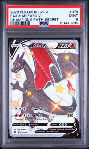 2020 Pokemon Sword & Shield Champion's Path Charizard V Secret FA 079/073 PSA 9 
