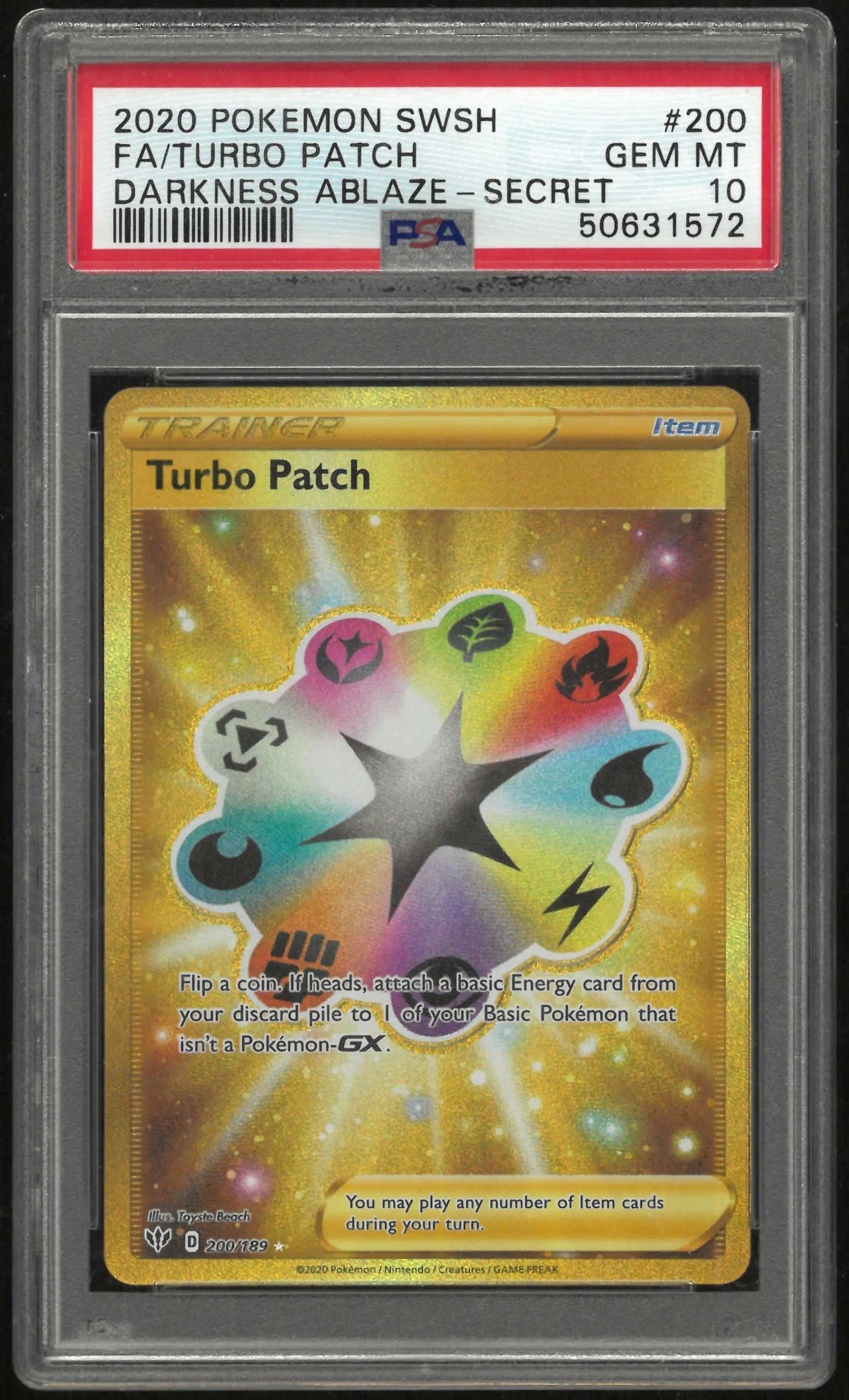 2020 Pokemon Sword & Shield Darkness Ablaze 200/189 Turbo Patch Secret PSA 10 