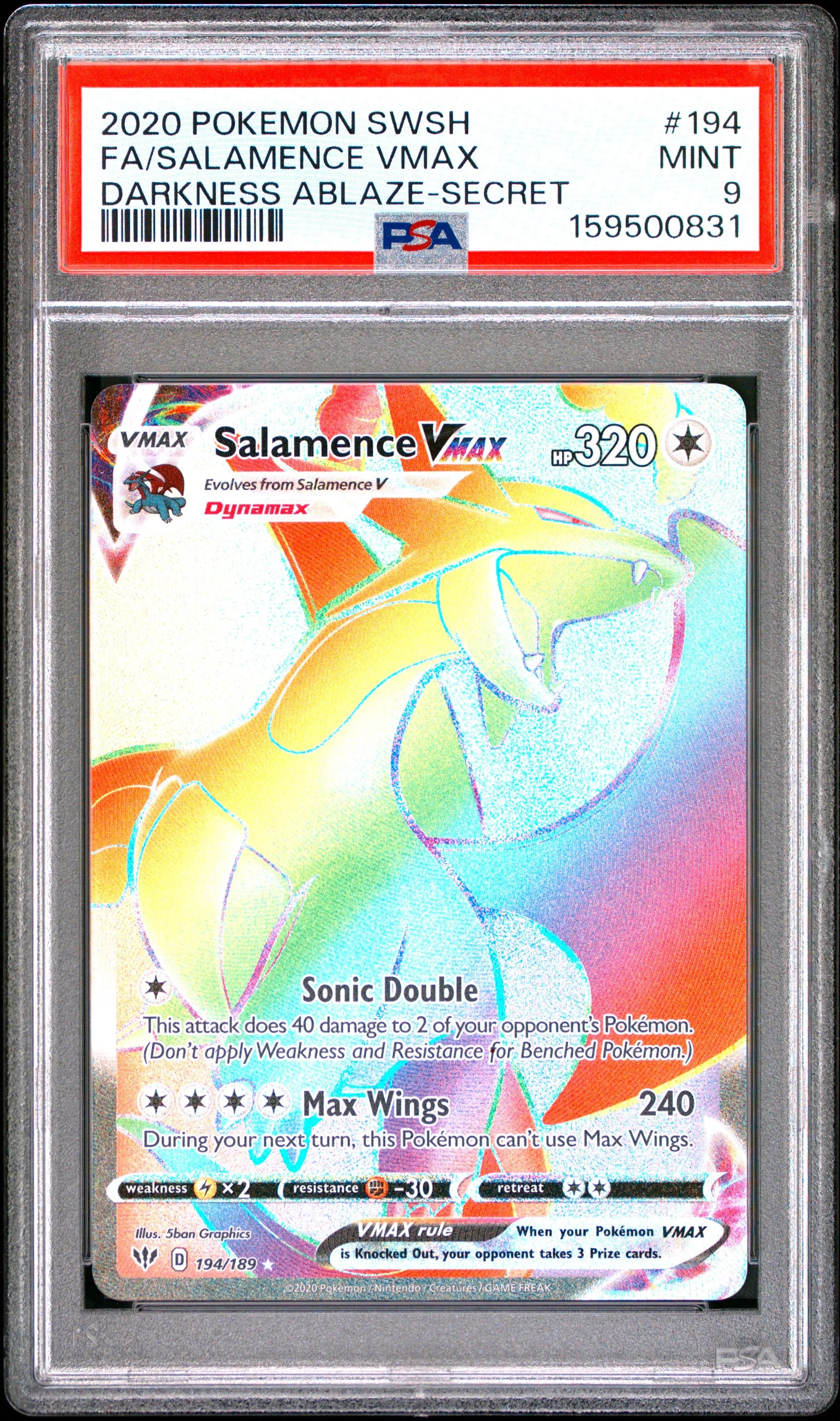 2020 Pokemon Sword & Shield Darkness Ablaze Salamence VMAX Secret 194/189 PSA 9 