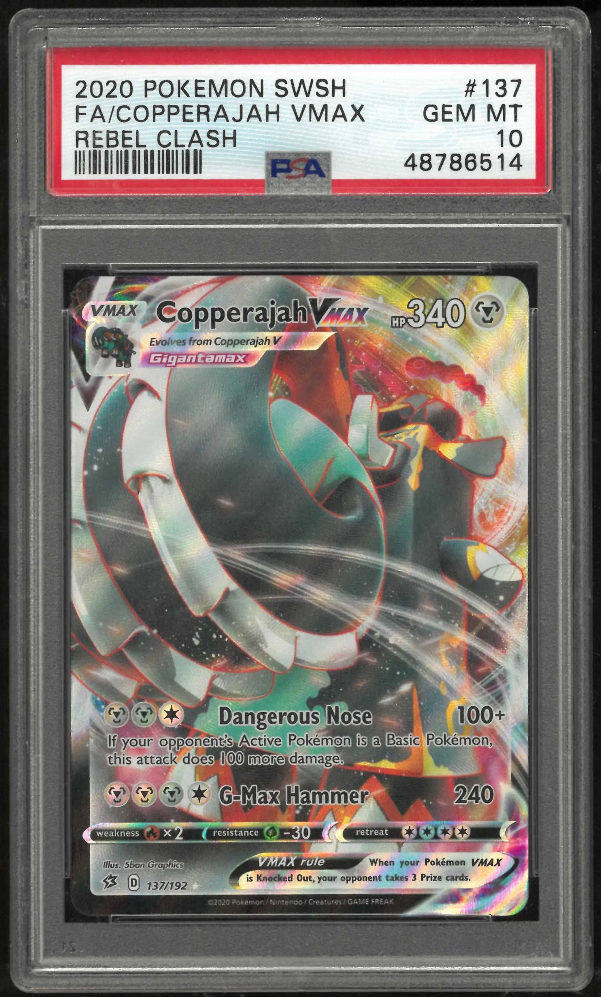 2020 Pokemon Sword & Shield Rebel Clash 137/192 Copperajah Vmax PSA 10 