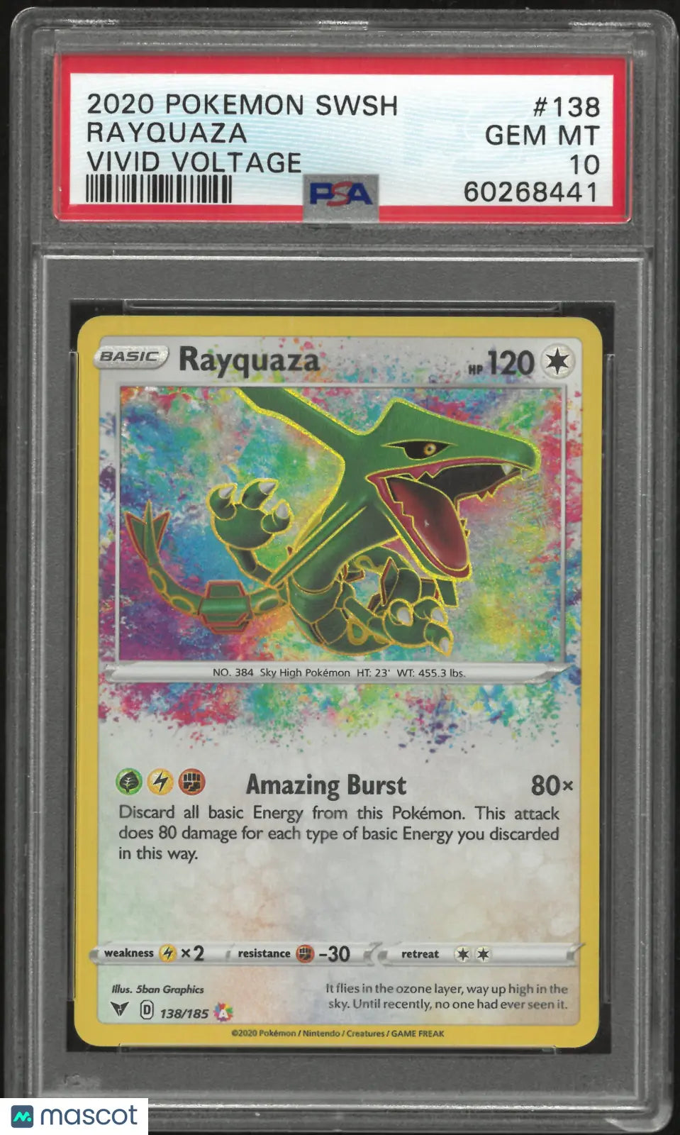 2020 Pokemon Sword & Shield Vivid Voltage Amazing Rare Rayquaza 138/185 PSA 10 