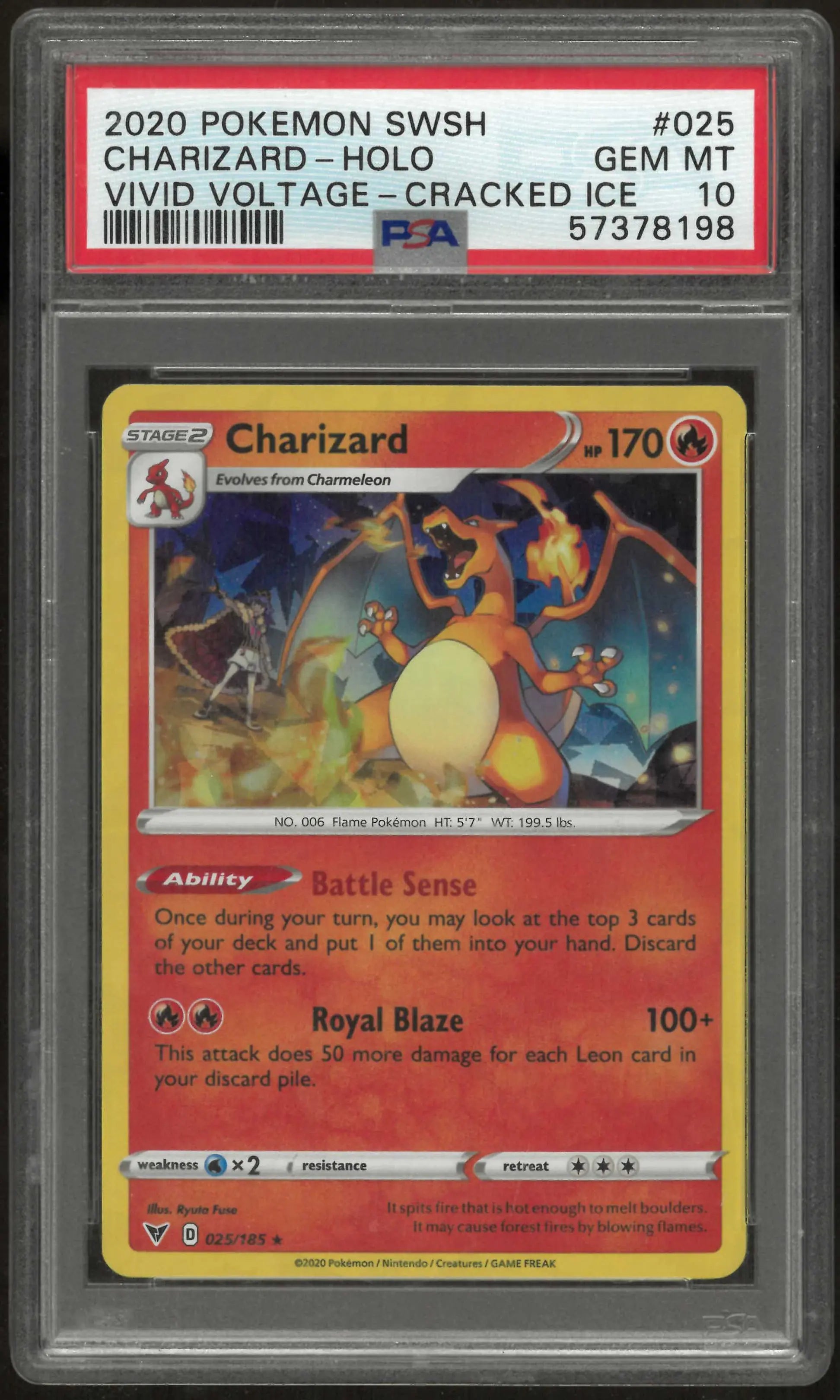 2020 Pokemon Sword & Shield Vivid Voltage #025 Charizard-Holo Cracked Ice PSA 10 