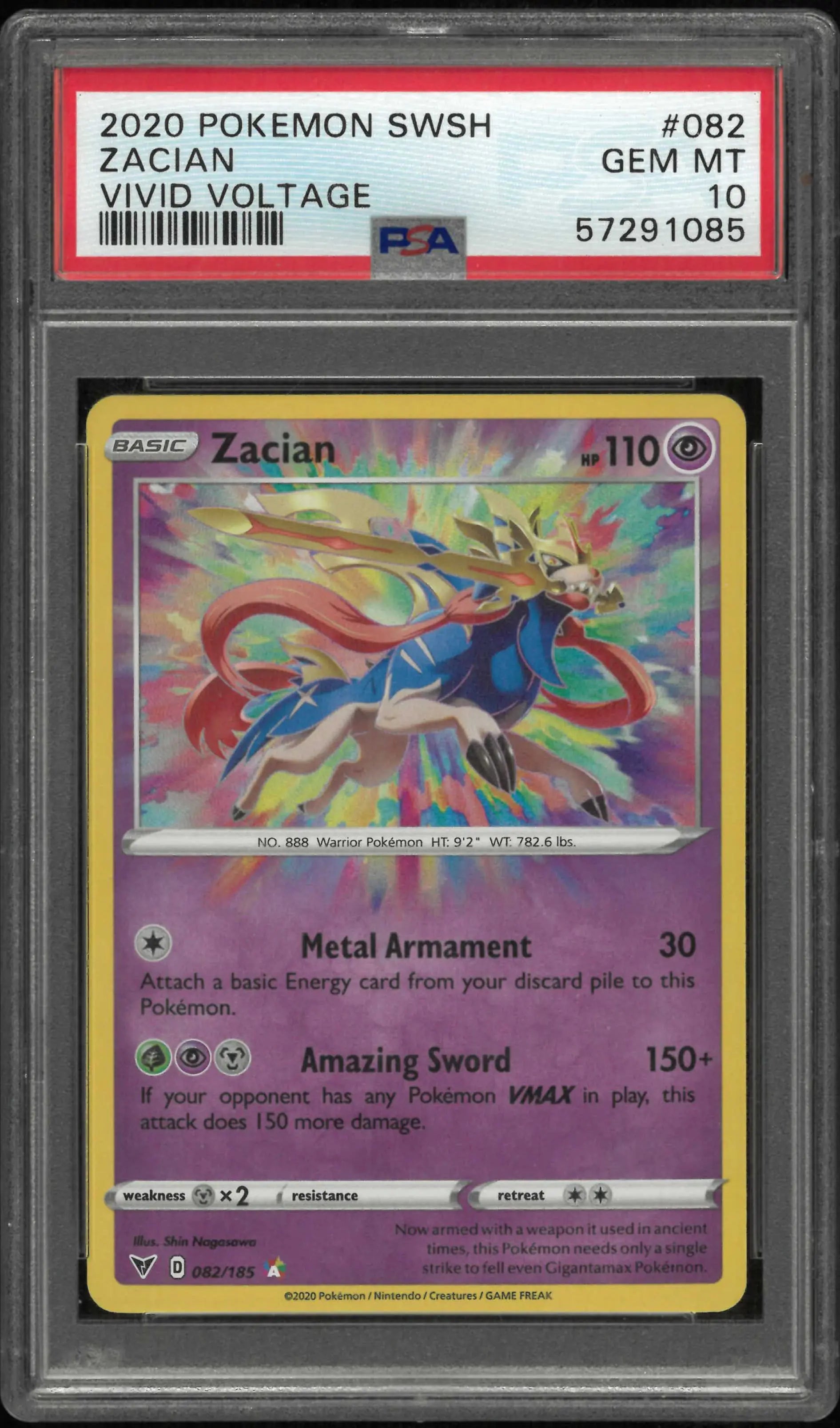 2020 Pokemon Sword & Shield Vivid Voltage #082 Zacian PSA 10 