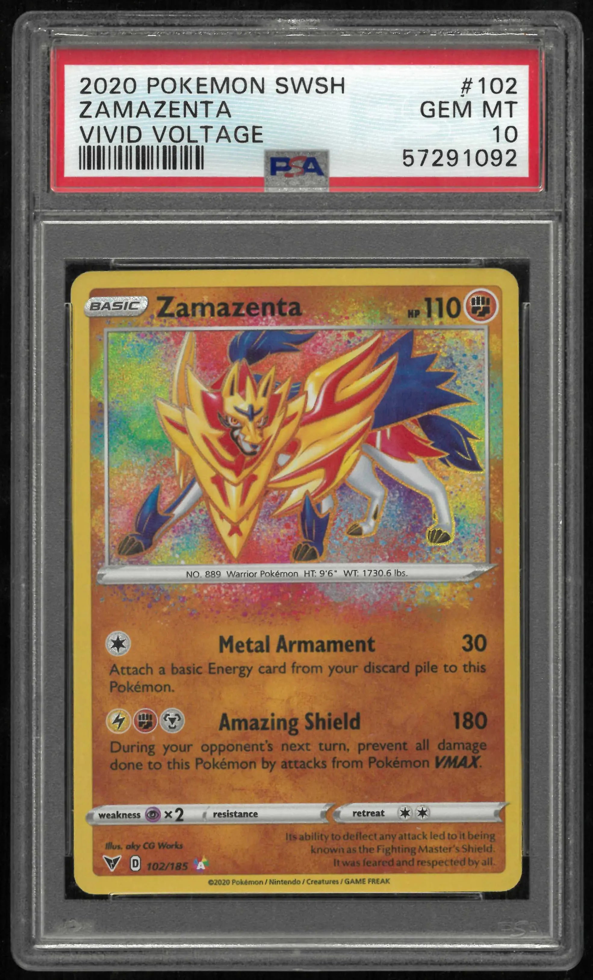 2020 Pokemon Sword & Shield Vivid Voltage #102 Zamazenta PSA 10 