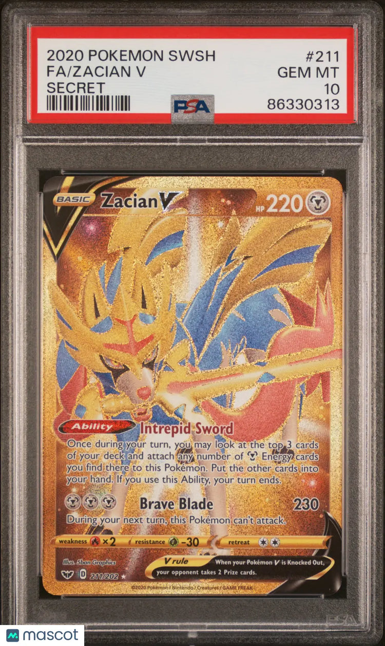 2020 Pokemon Sword & Shield Zacian V Fa Secret PSA 10 #211 