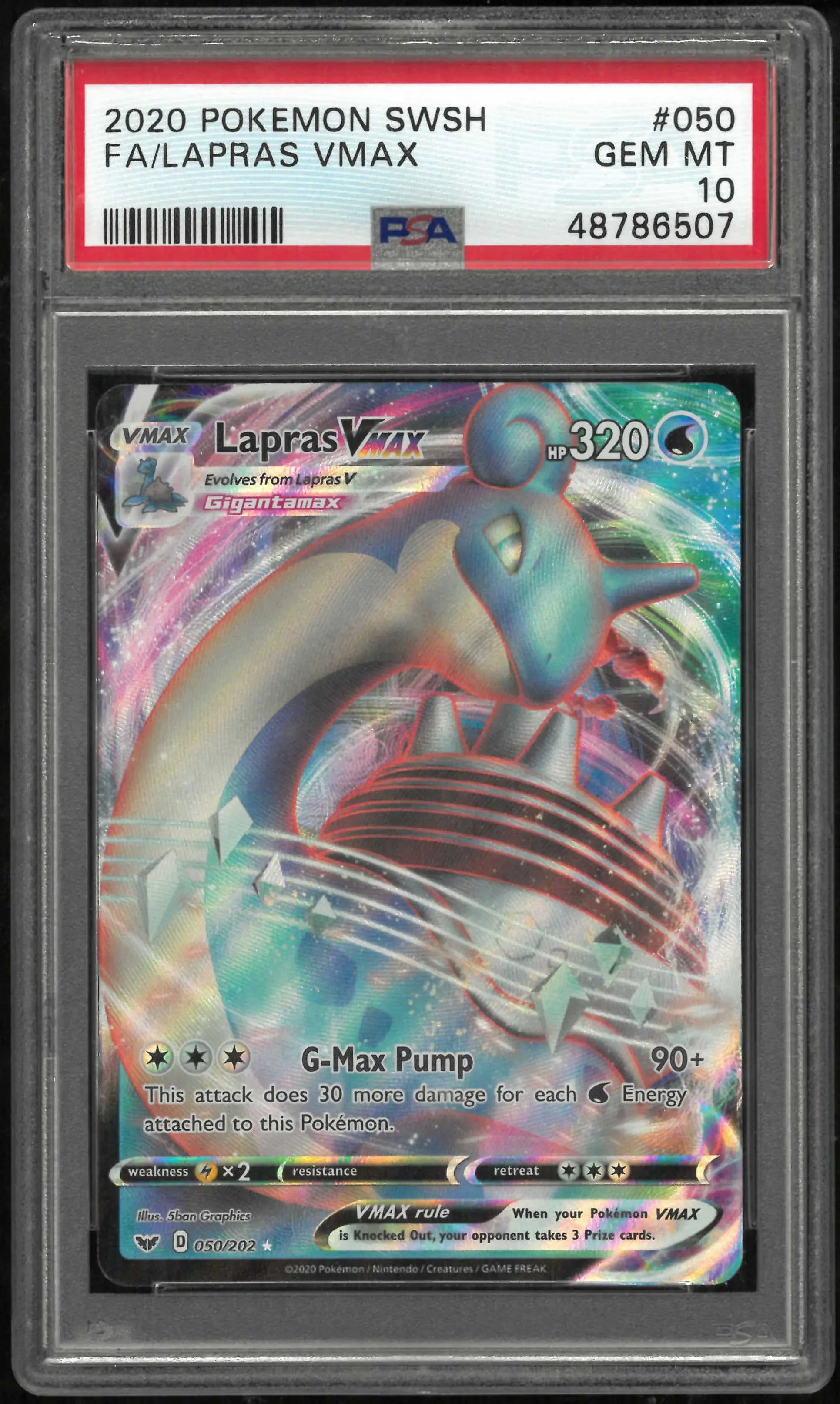 2020 Pokemon Sword & Shield #050 Fa Lapras Vmax PSA 10 