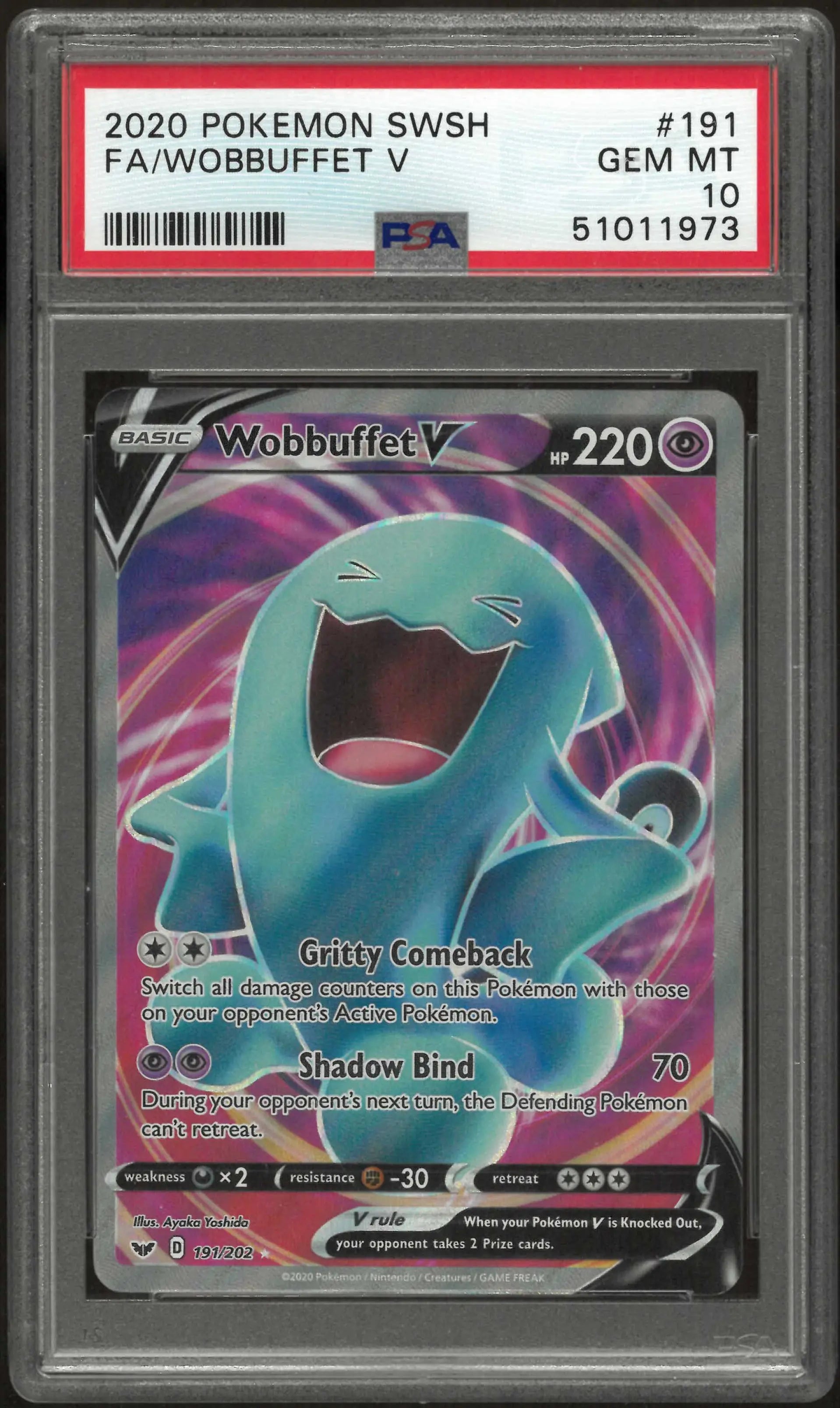 2020 Pokemon Sword & Shield #191 Fa Wobbuffet V PSA 10 