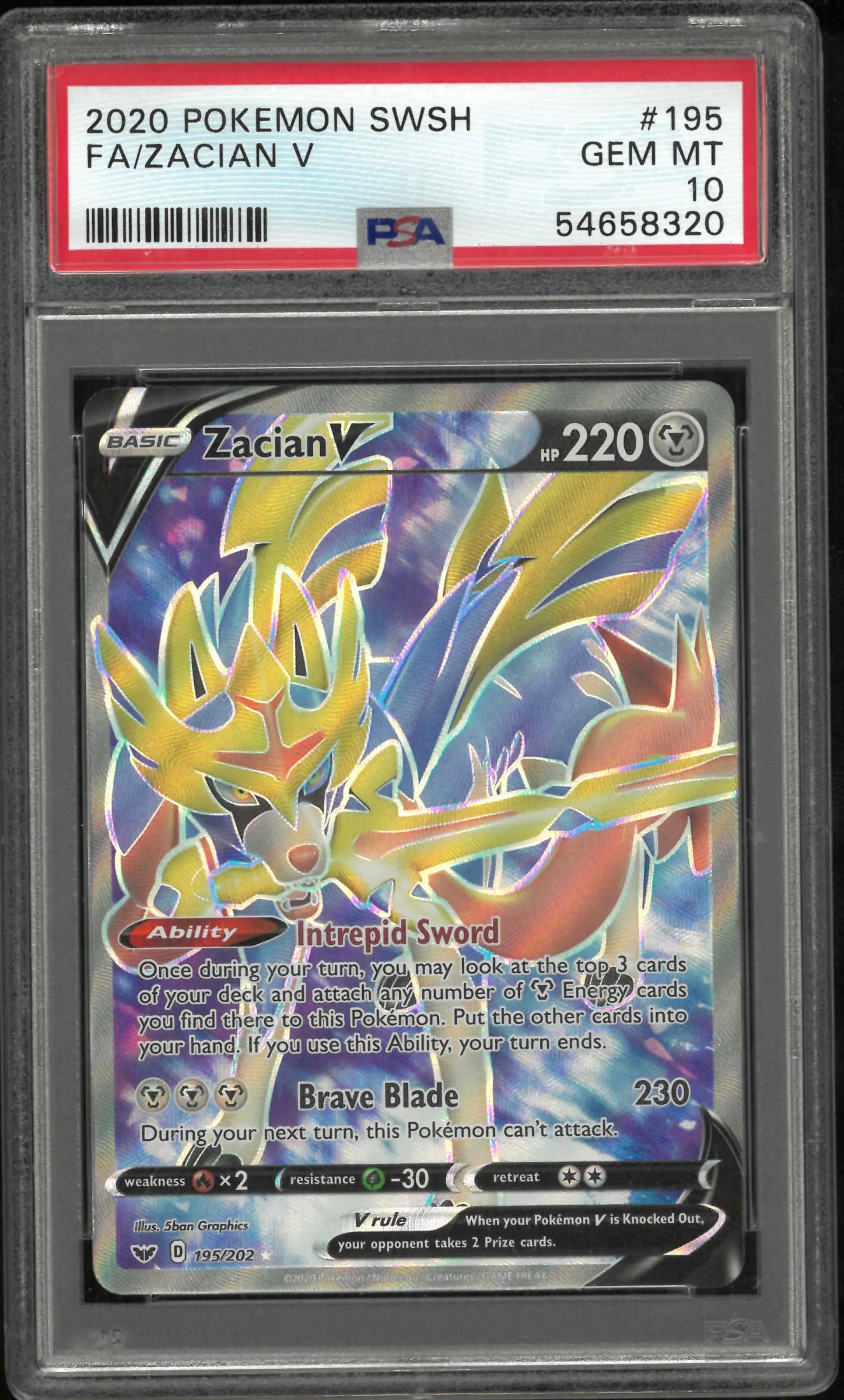 2020 Pokemon Sword & Shield #195 Fa Zacian V PSA 10 