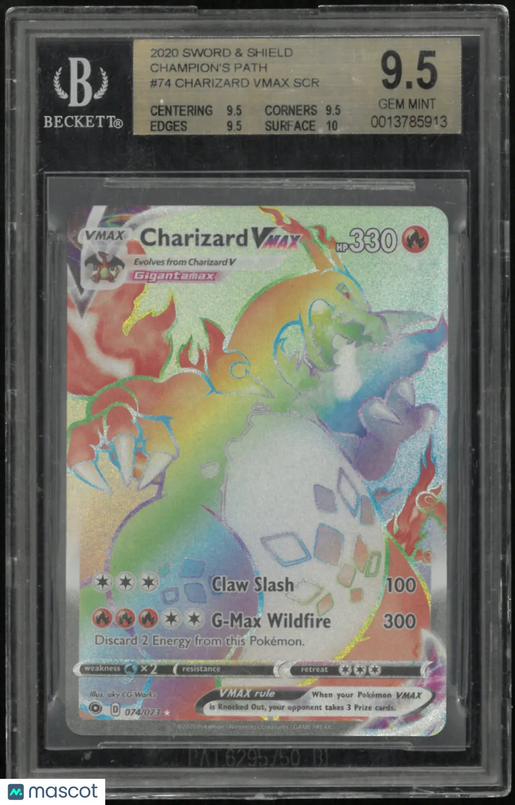 2020 Pokemon Sword and Shield Champion's Path Charizard VMAX SCR #74 BGS 9.5 
