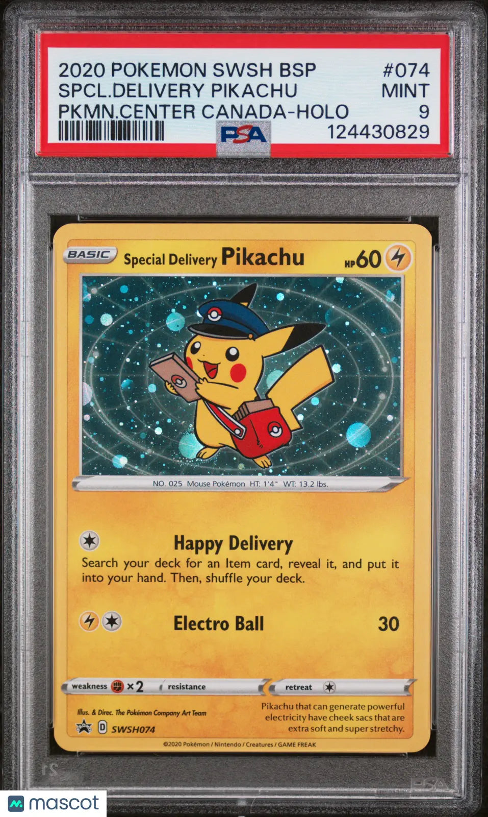 2020 Pokemon Swsh Spcl. Delivery Pikachu Pkmn.Center -Holo PSA 9 