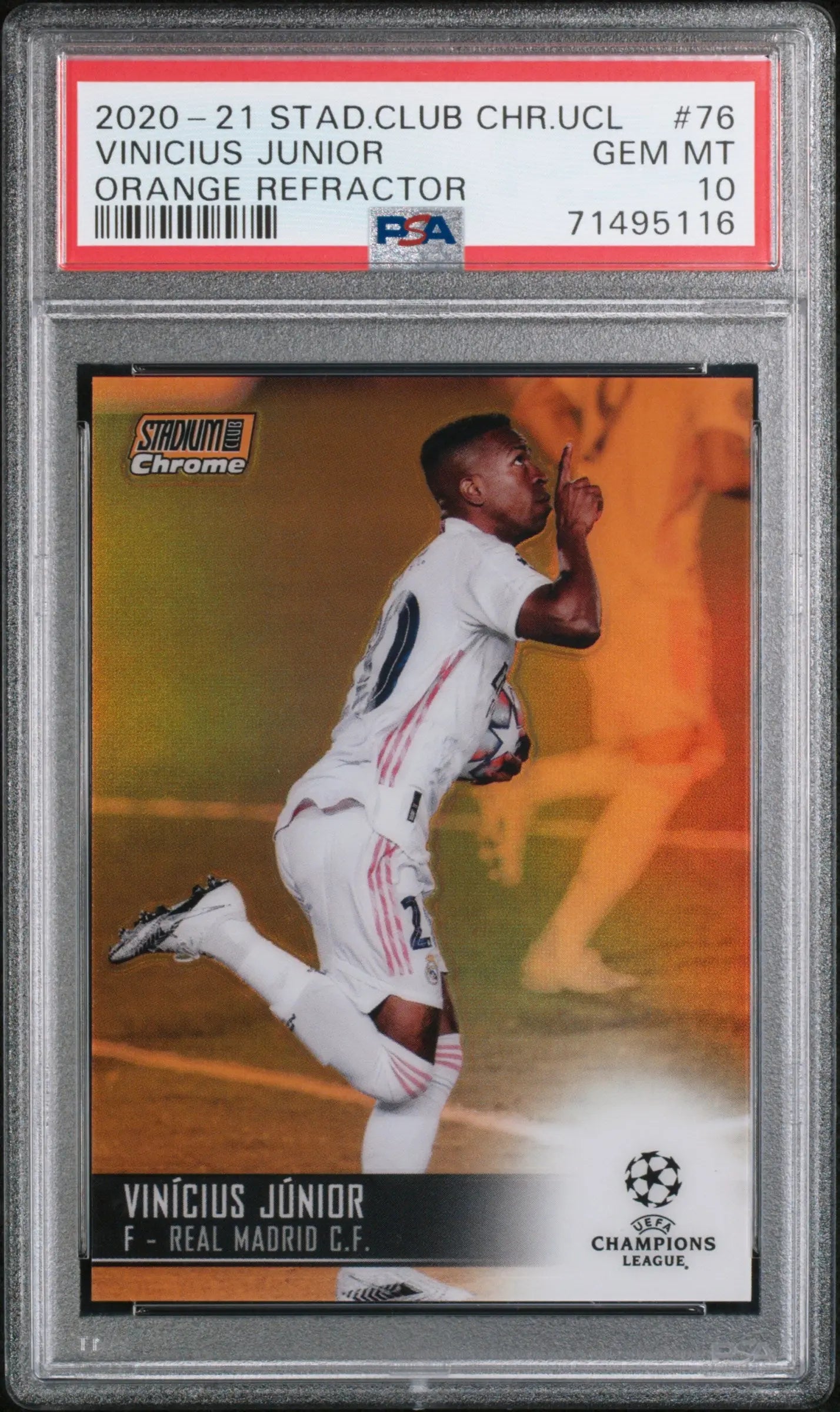 2020 Stadium Club Chrome UCL Orange Refractor Vinicius Junior #76 /25 PSA 10 