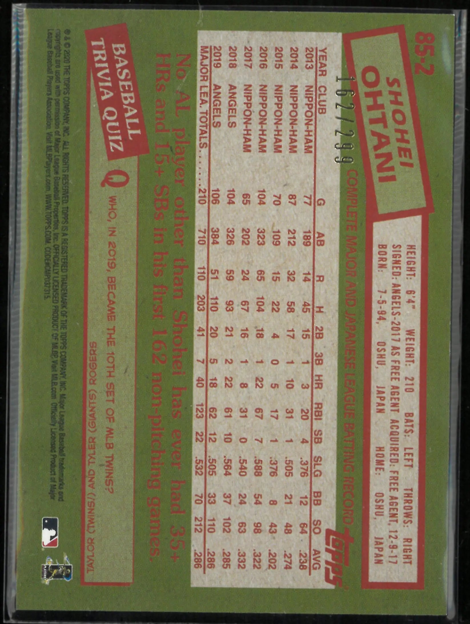 2020 Topps 35th Anniversary Shohei Ohtani /299 