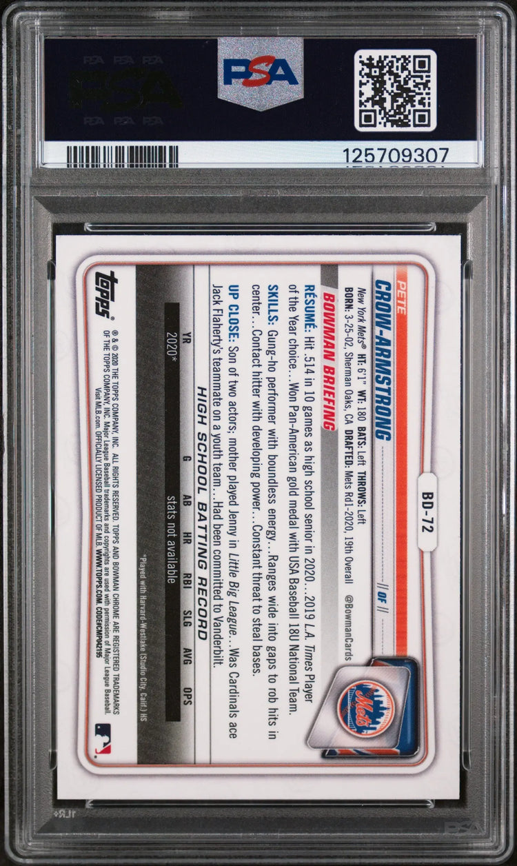 2020 Topps Bowman Draft Chrome Pete Crow-Armstrong Chrome PSA 10 