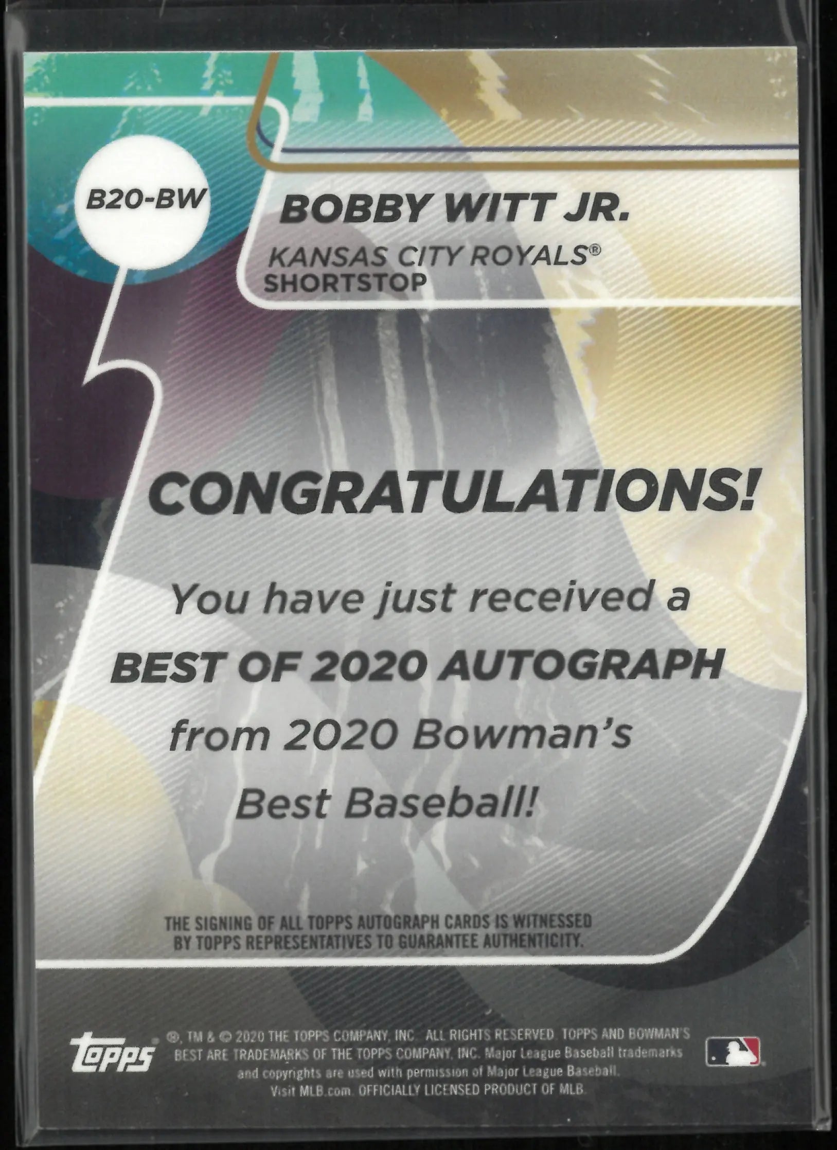 2020 Topps Bowman's Best Baseball Autograph Bobby Witt Jr. Auto 