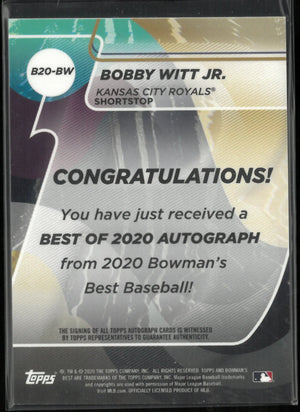 2020 Topps Bowman's Best Baseball Autograph Bobby Witt Jr. Auto 