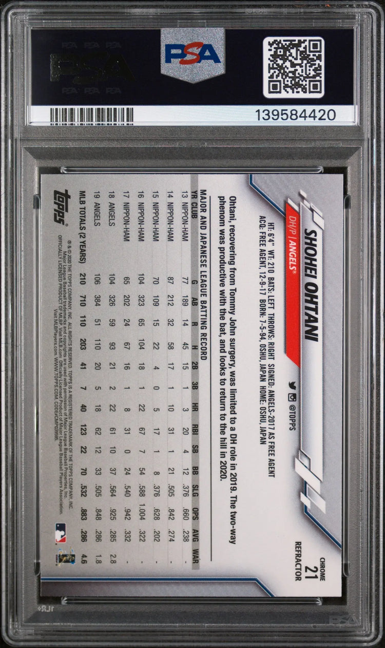 2020 Topps Chrome Shohei Ohtani Refractor PSA 10 