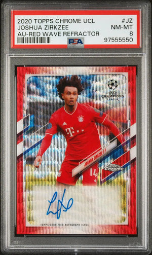 2020 Topps Chrome UCL Autographs Joshua Zirkzee Auto Red Wave Ref. /5 PSA 8 