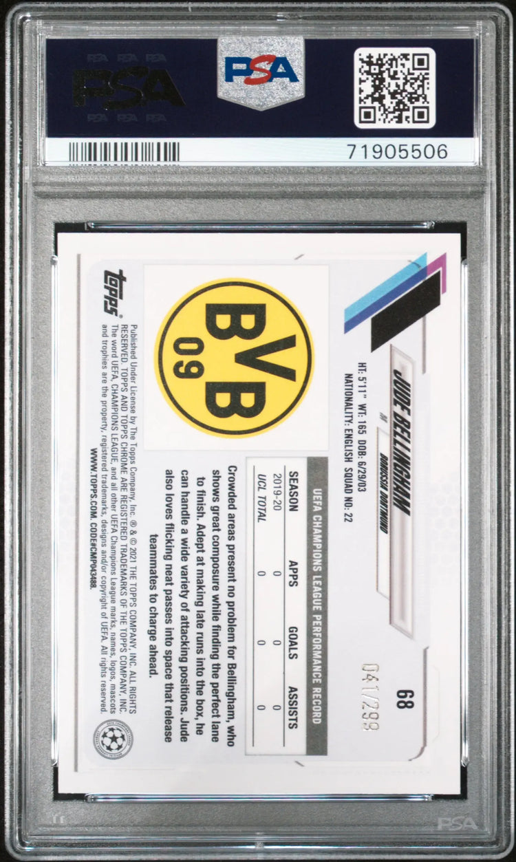 2020 Topps Chrome UCL Jude Bellingham RC Yellow Diamond Refractor PSA 9 /299 
