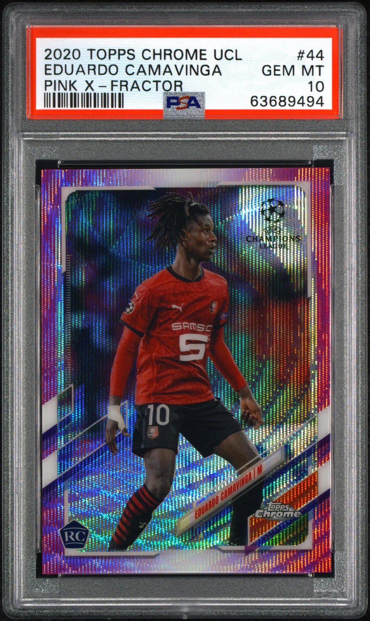 2020 Topps Chrome UCL Rookie Eduardo Camavinga Pink X-Fractor RC PSA 10 