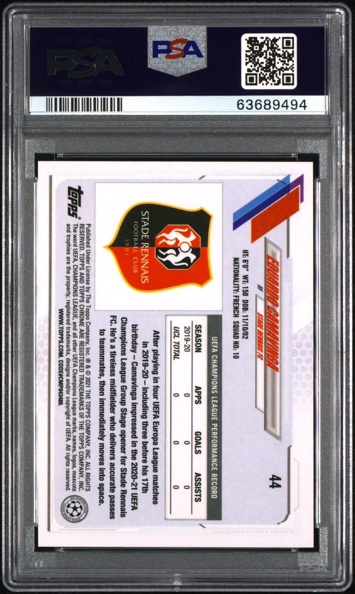 2020 Topps Chrome UCL Rookie Eduardo Camavinga Pink X-Fractor RC PSA 10 