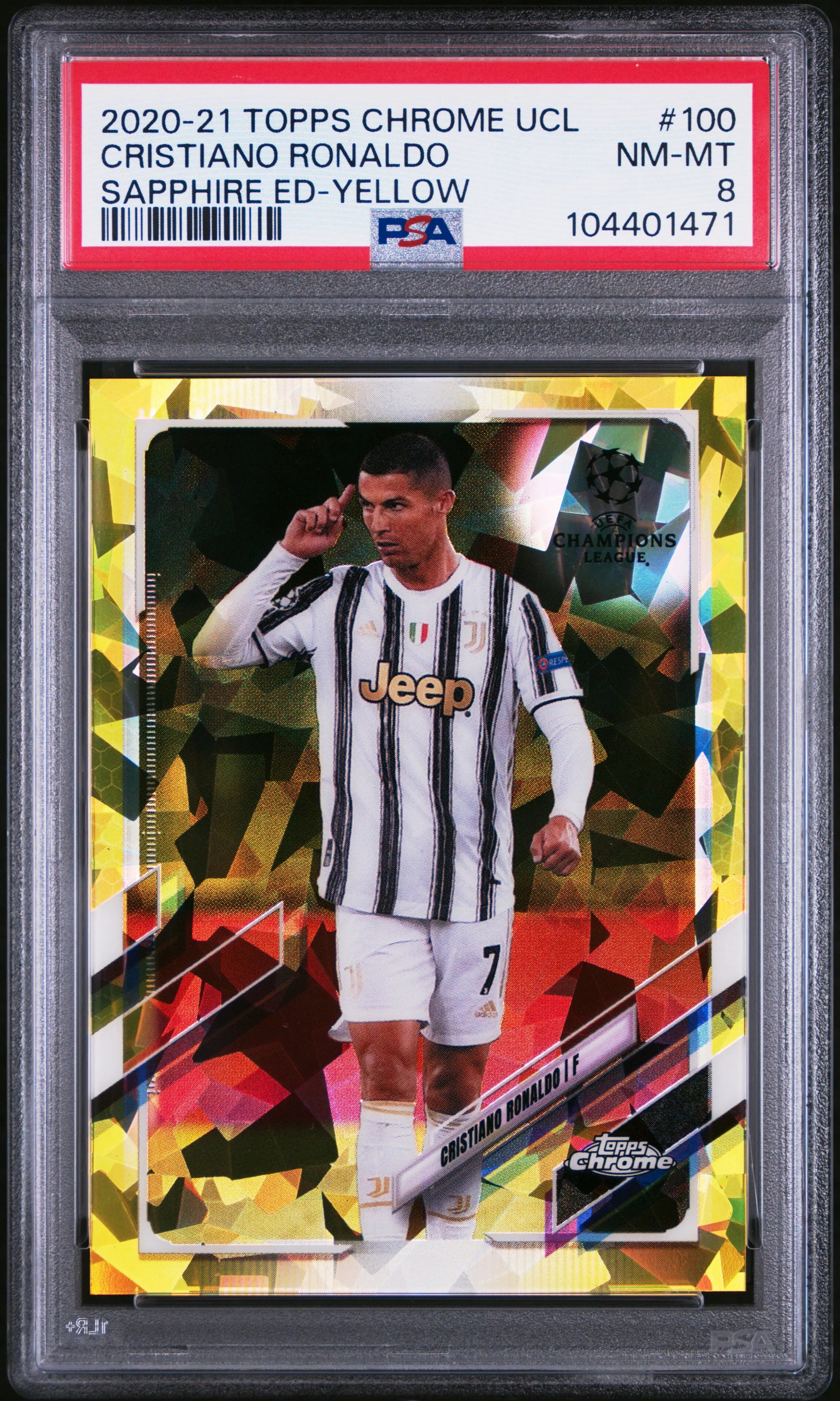 2020 Topps Chrome UEFA CL Sapphire Edition Cristiano Ronaldo Yellow /99 PSA 8 