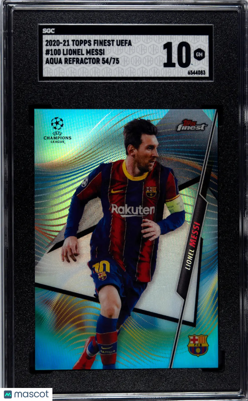 2020 Topps Finest Uefa Lionel Messi #100 Aqua Refractor SGC 10 