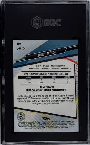 2020 Topps Finest Uefa Lionel Messi #100 Aqua Refractor SGC 10 