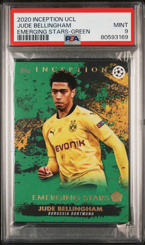 2020 Topps Inception UCL Jude Bellingham RC Rookie Emerging Stars Green PSA 9 