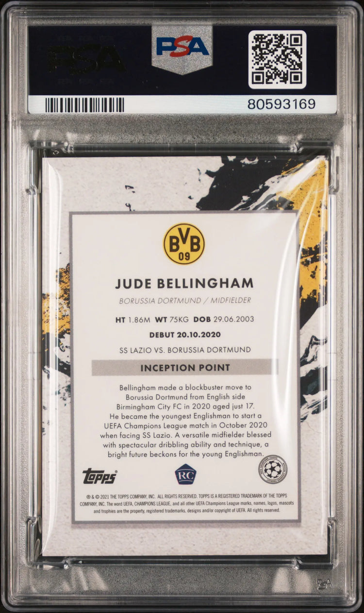 2020 Topps Inception UCL Jude Bellingham RC Rookie Emerging Stars Green PSA 9 