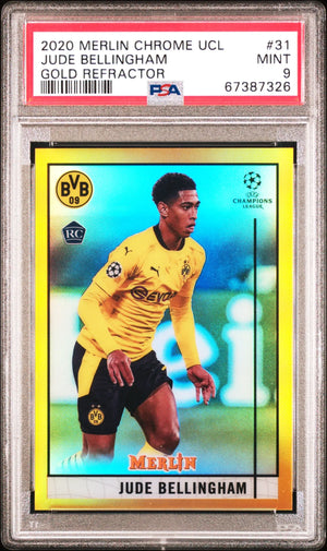 2020 Topps Merlin Chrome UCL Jude Bellingham RC Rookie Gold Refractor PSA 9 /50 