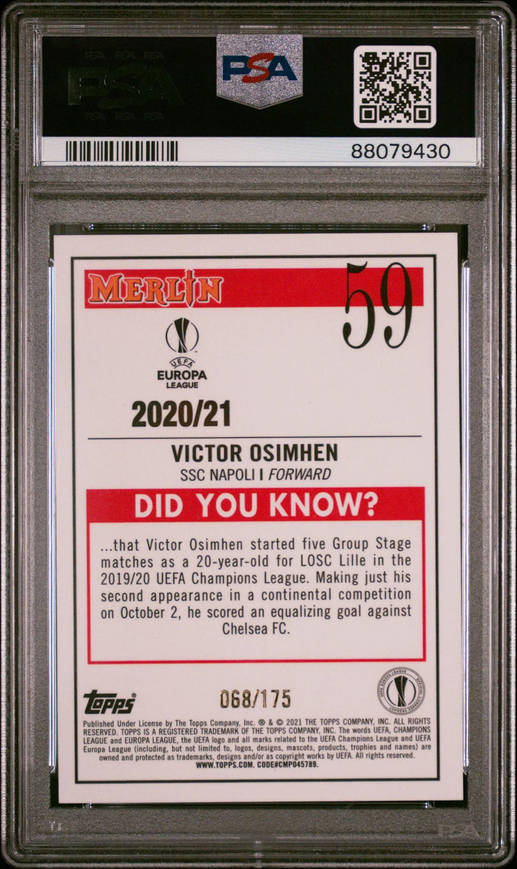 2020 Topps Merlin Chrome UEFA CL Rookie Victor Osimhen Aqua Speckle Refr. PSA 10 