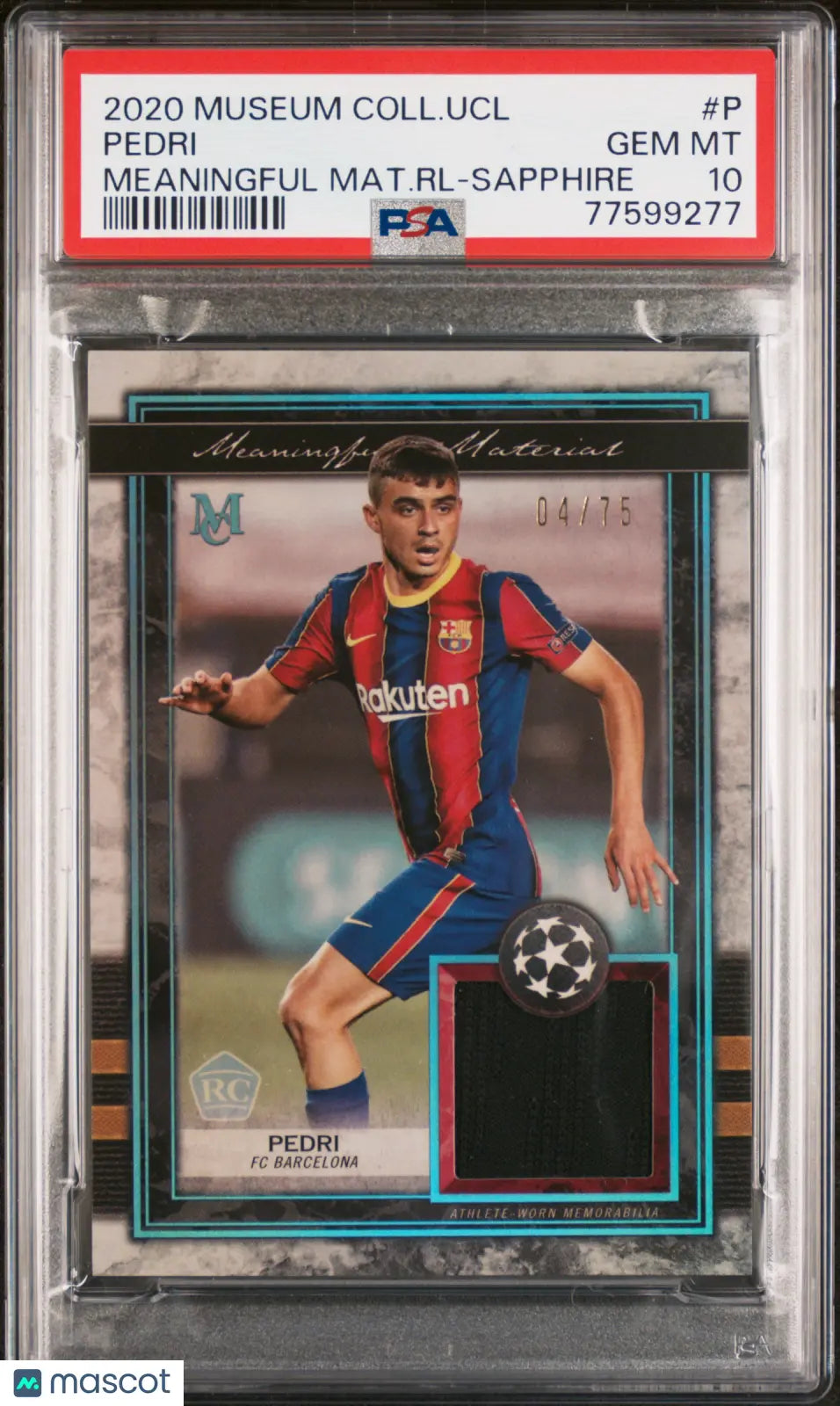 2020 Topps Museum Coll UCL Meaningful Material Relics Pedri Sapphire /75 PSA 10 