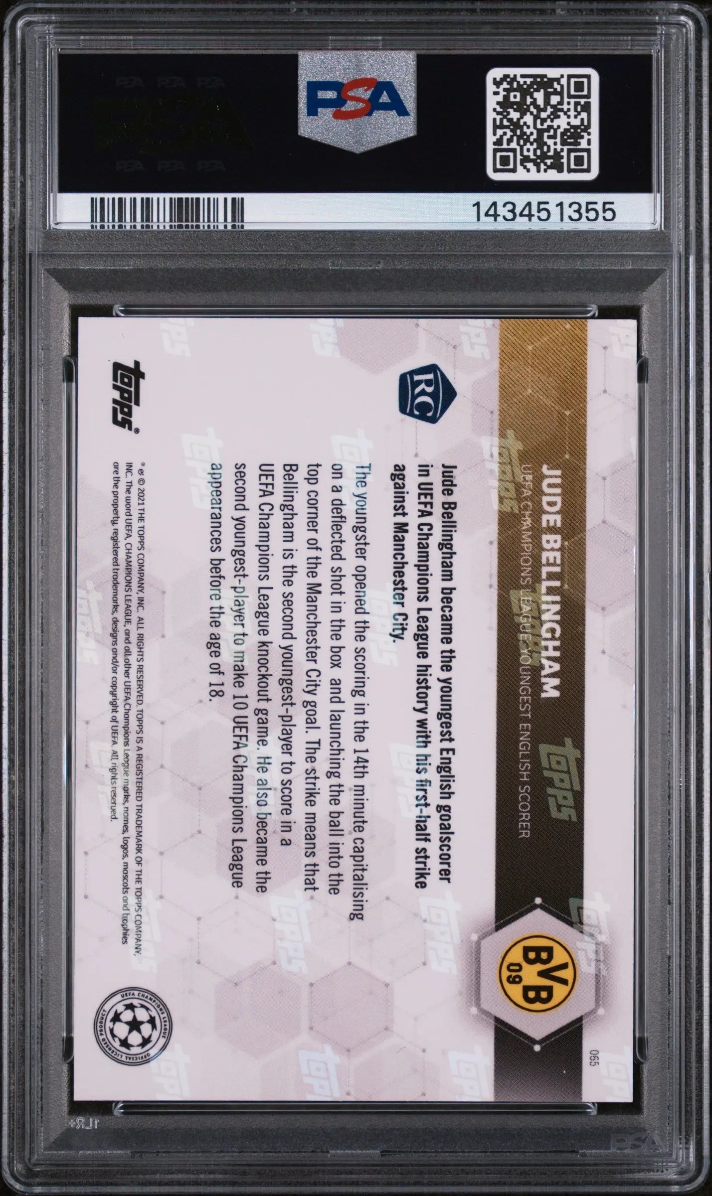 2020 Topps Now UEFA Champions League Jude Bellingham RC Rookie PSA 10 