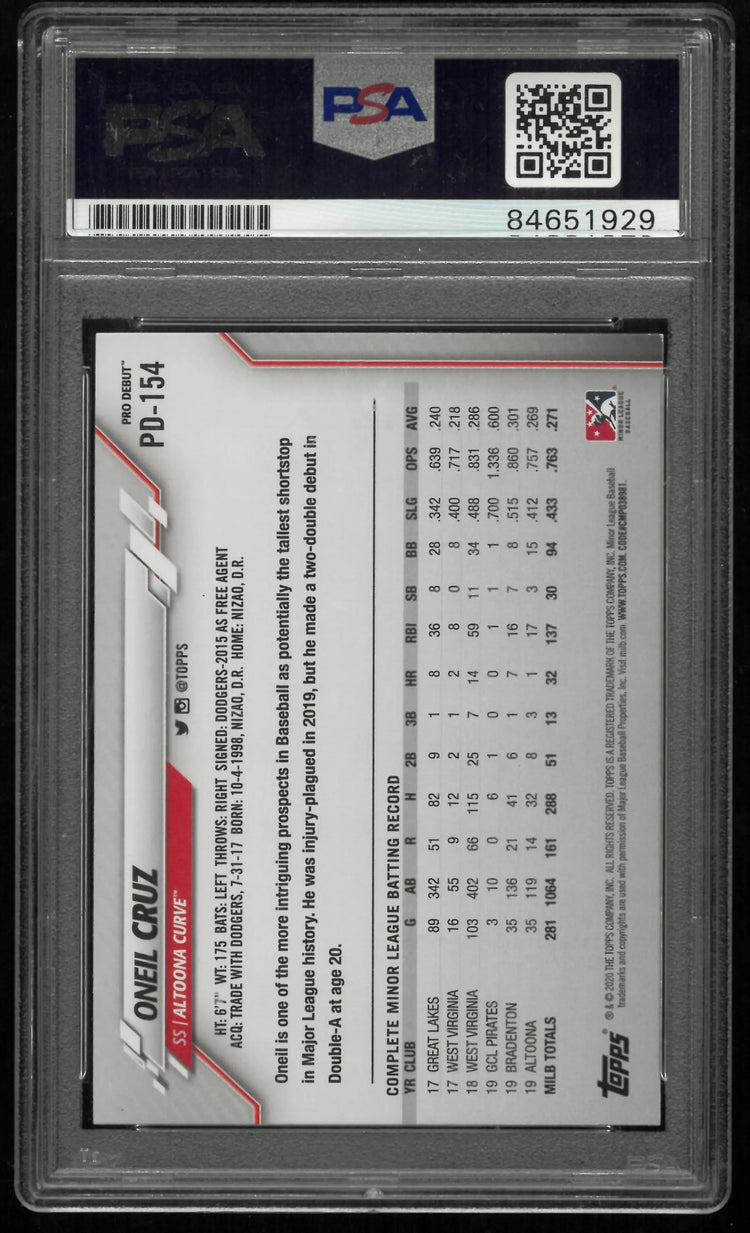 2020 Topps Pro Debut Rookie Oneil Cruz Autograph Auto RC PSA Authentic Auto 