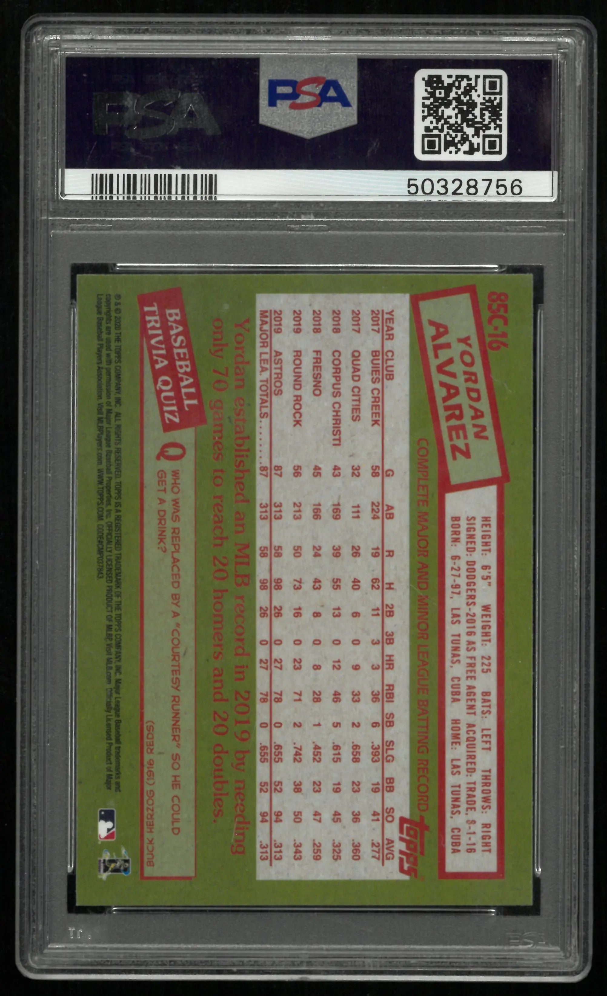 2020 Topps Silver Pack 1985 Chrome Promo Yordan Alvarez #16 PSA 10 Rookie RC 
