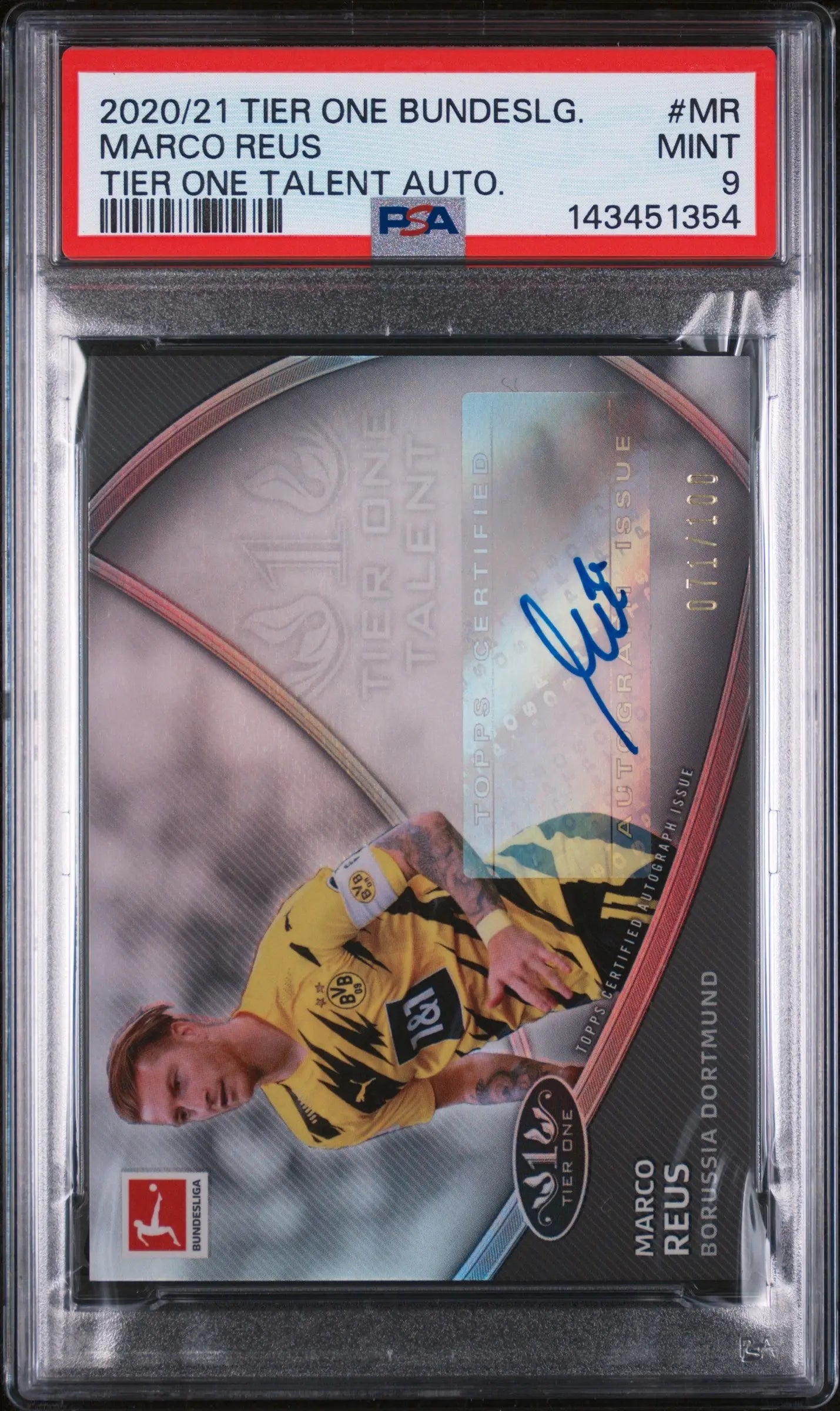 2020 Topps Tier One Bundesliga Tier One Talent Auto Marco Reus /100 PSA 9 