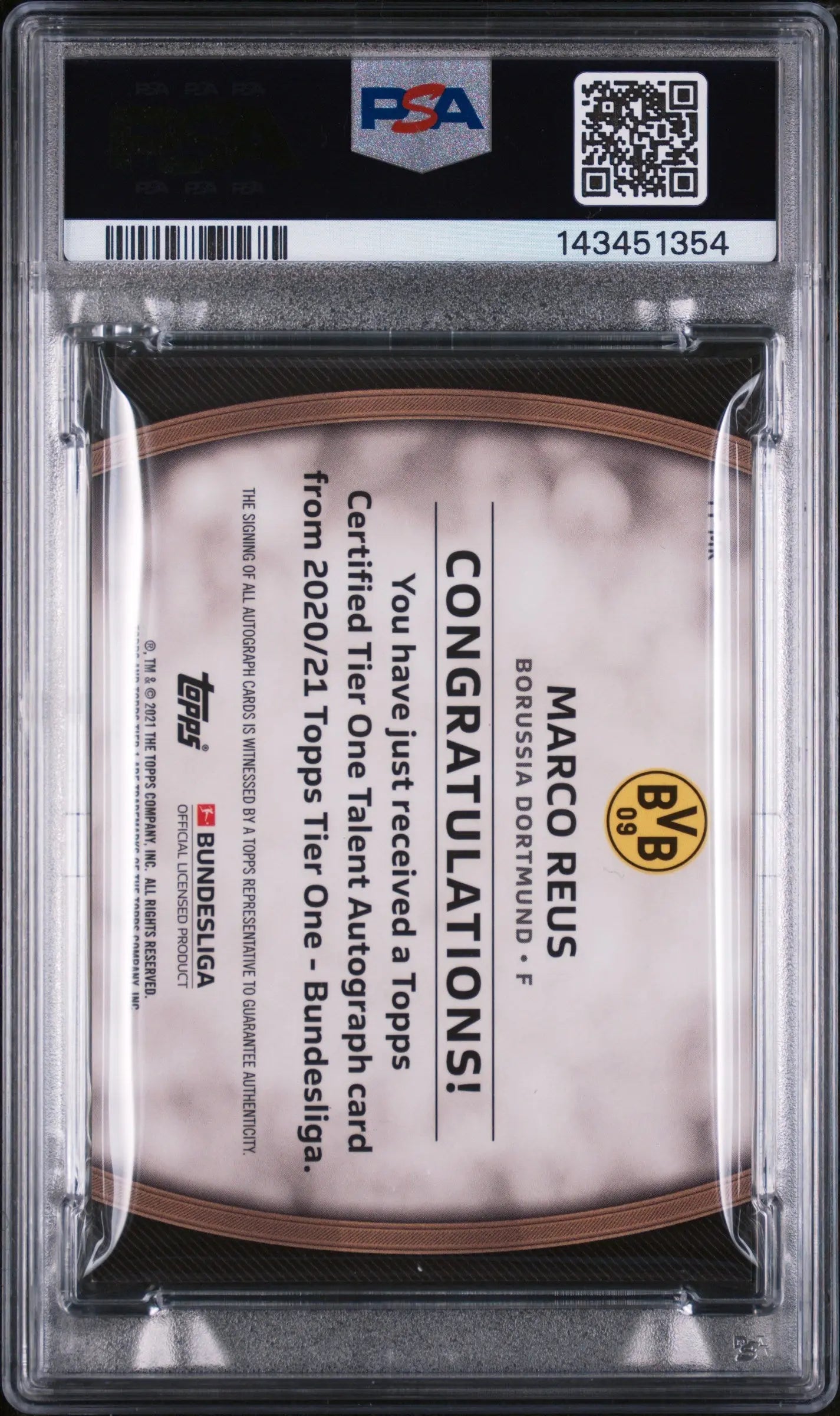 2020 Topps Tier One Bundesliga Tier One Talent Auto Marco Reus /100 PSA 9 