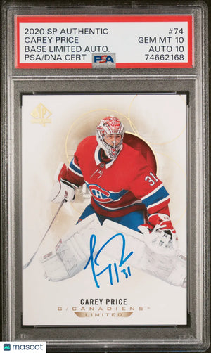 2020 UD SP Authentic Carey Price Base Limited Autograph Auto PSA 10 Auto 10 