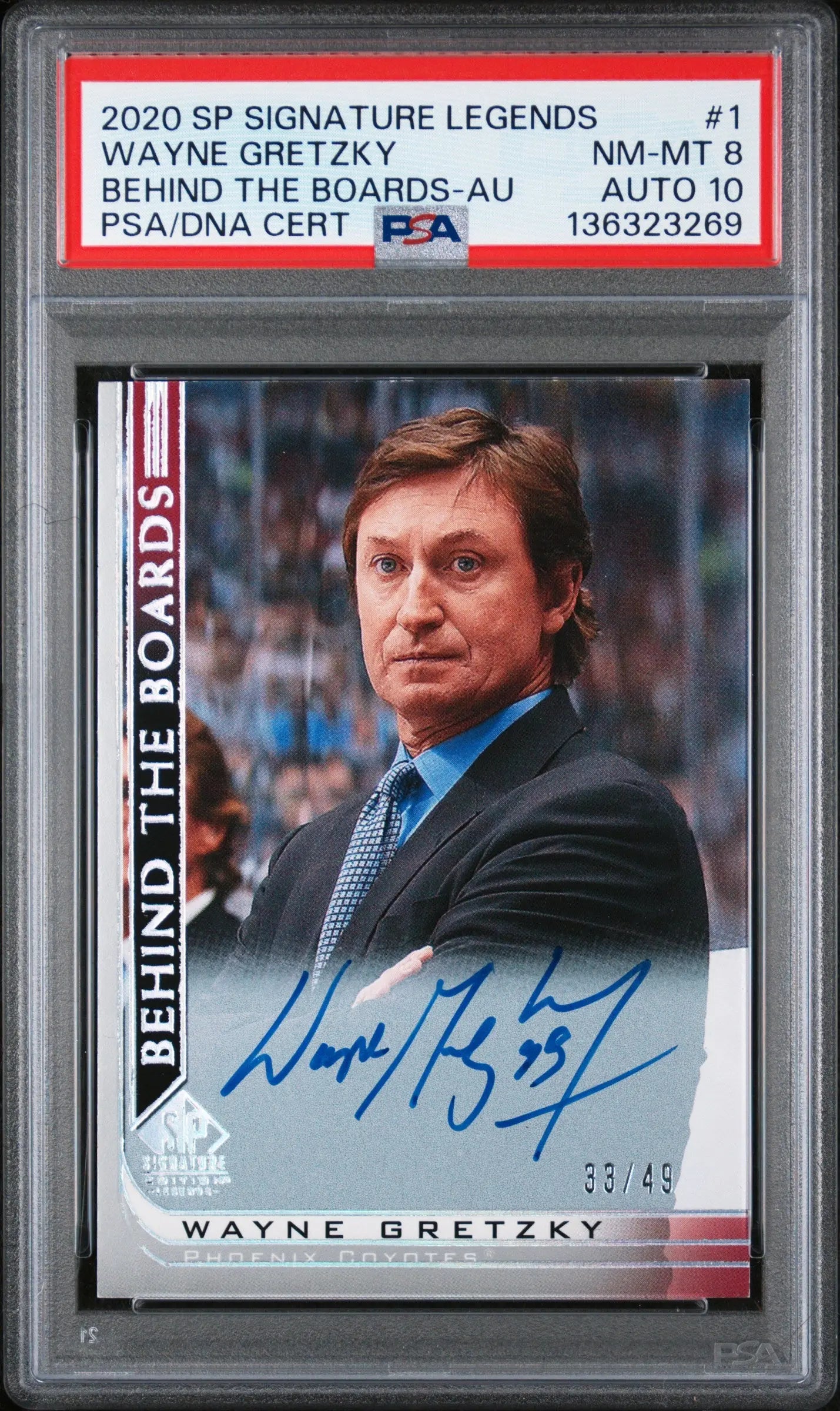 2020 UD SP Signature Legends Behind The Boards Wayne Gretzky Auto /49 PSA 8 